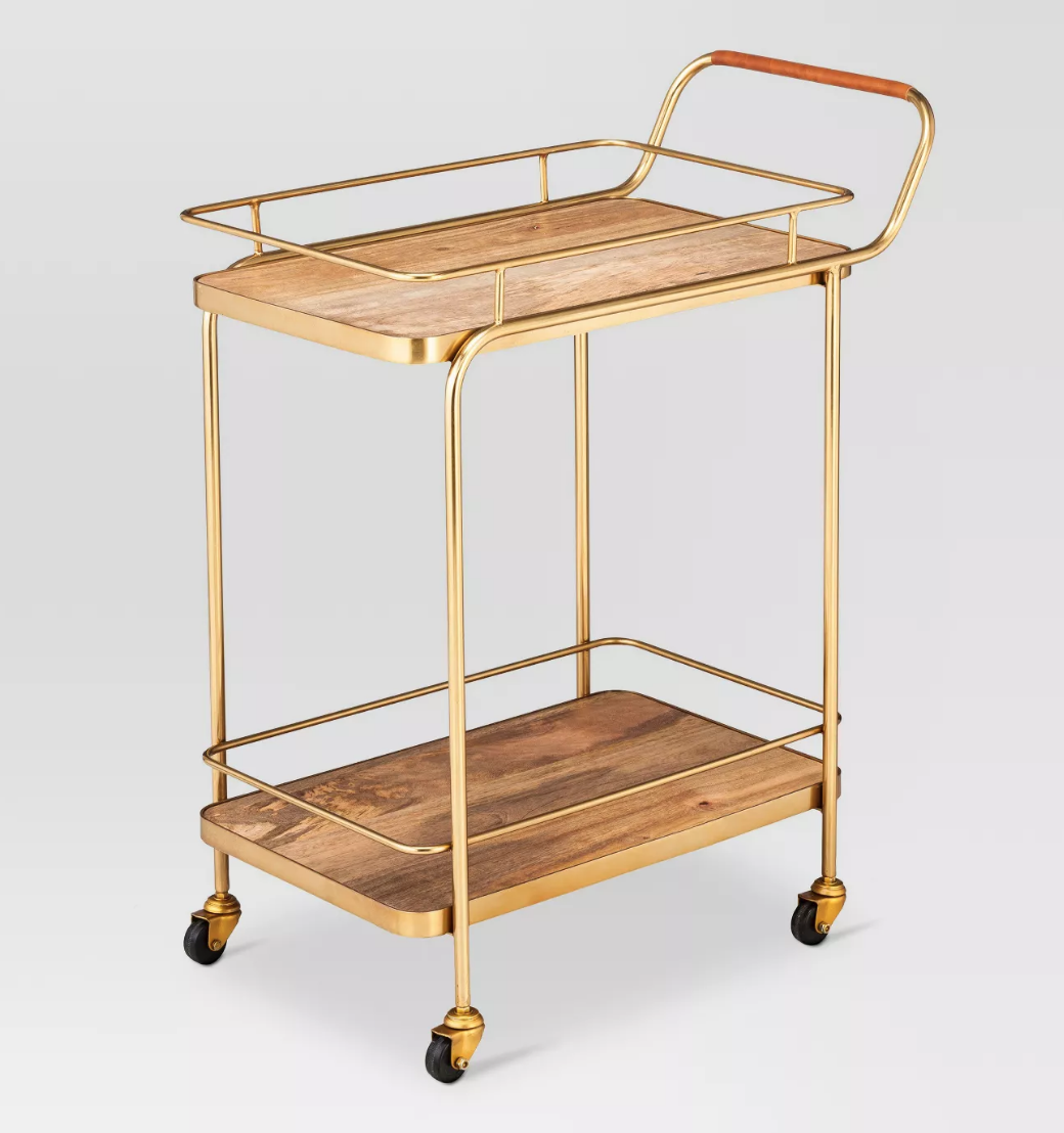 Metal, Wood, and Leather Bar Cart - $149.99