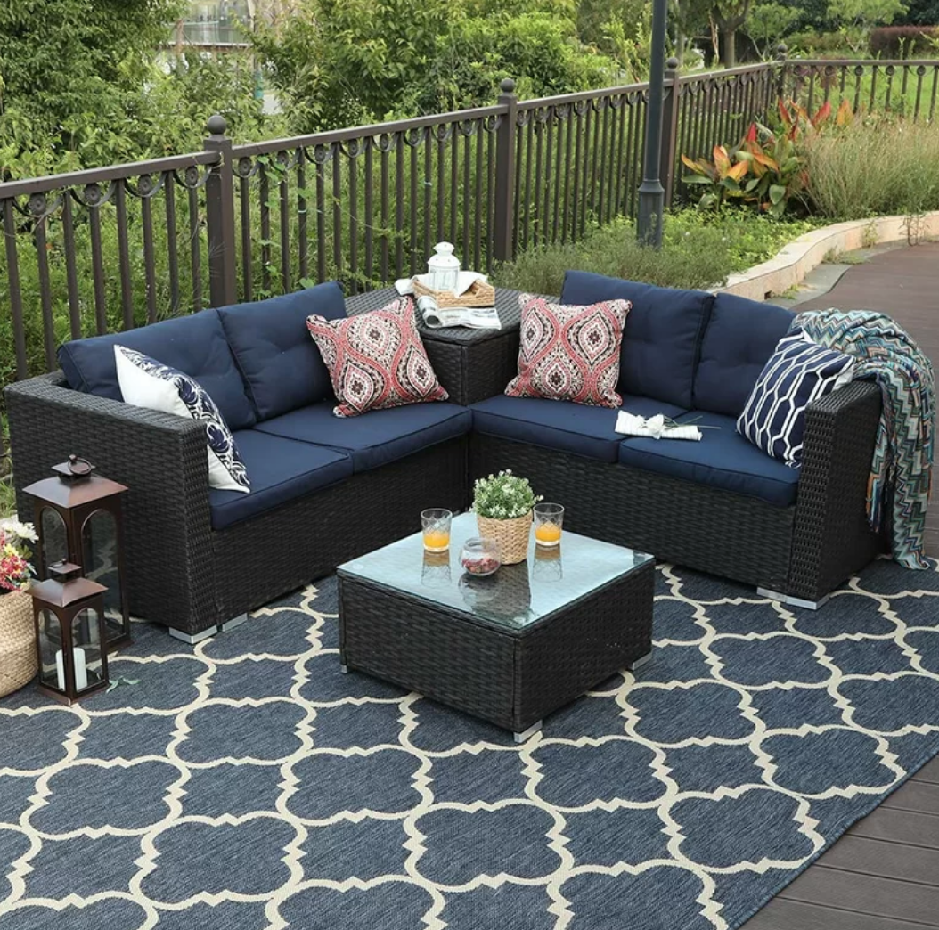 Stickler Patio Outdoor 4 Piece Rattan Sectional Seating Group with Cushions - $689.99