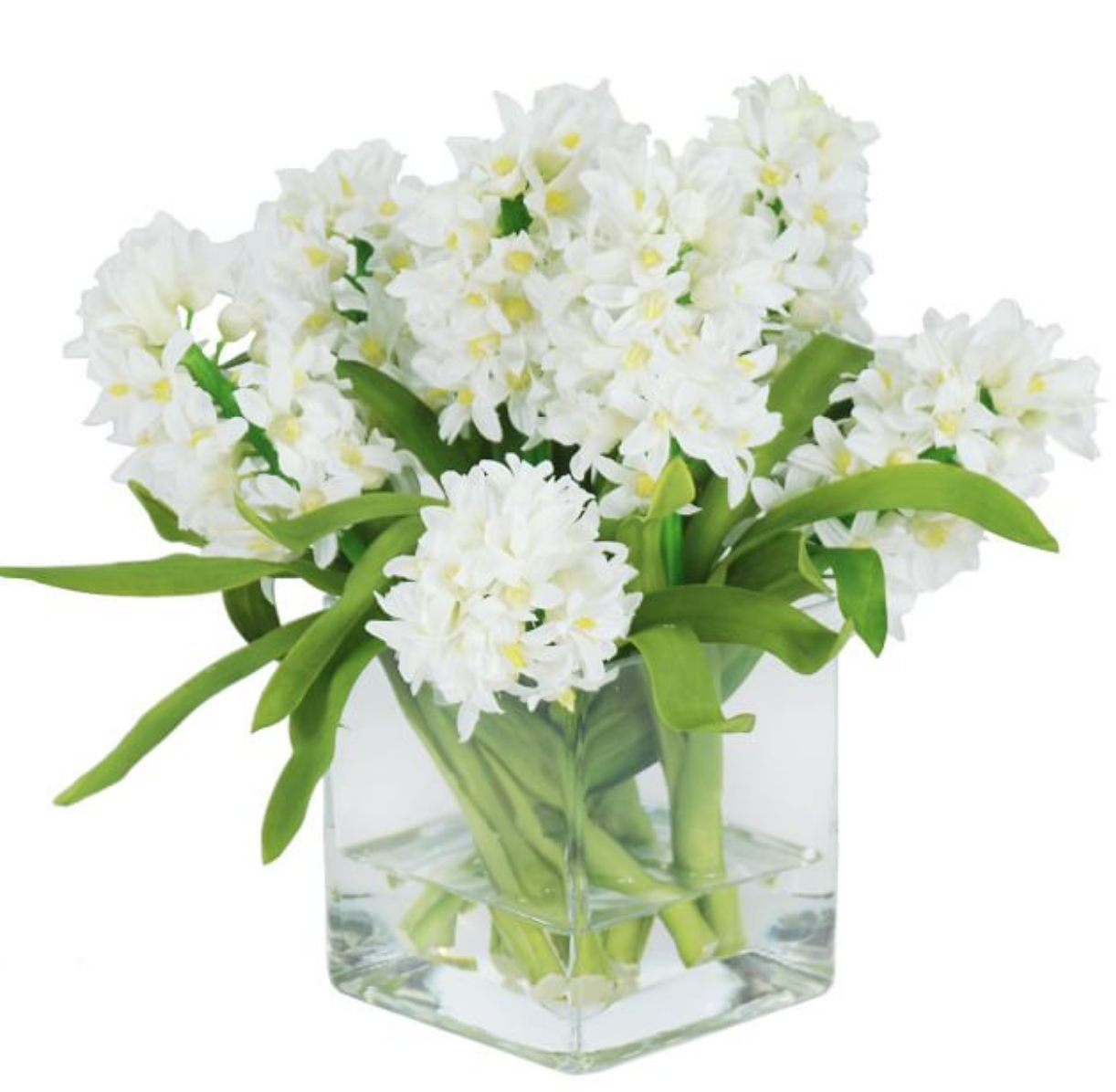 Faux Hyacinth in Square Glass - $129