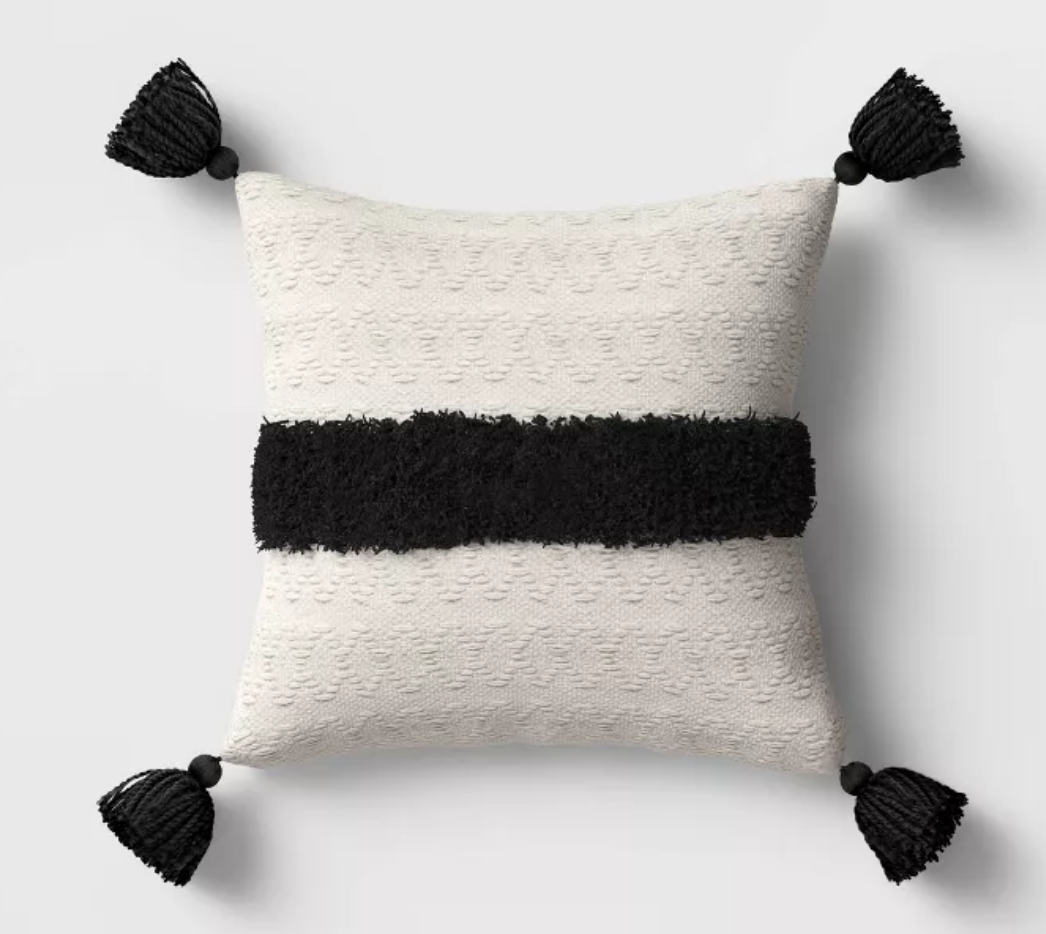 Outdoor Tasseled Throw Pillow Black/White - $25 from Target