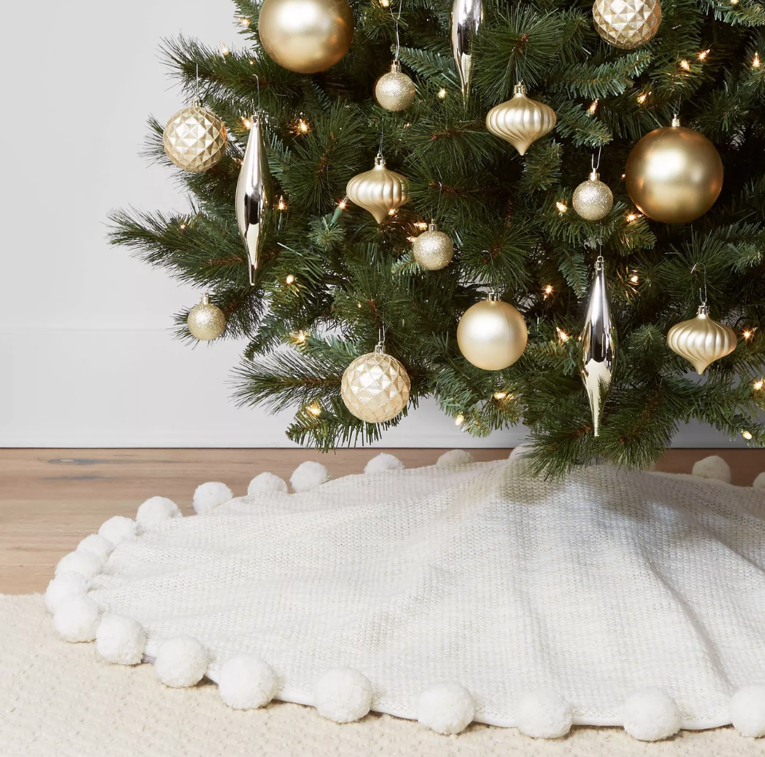 48in Pompom Christmas Tree Skirt Ivory - $45