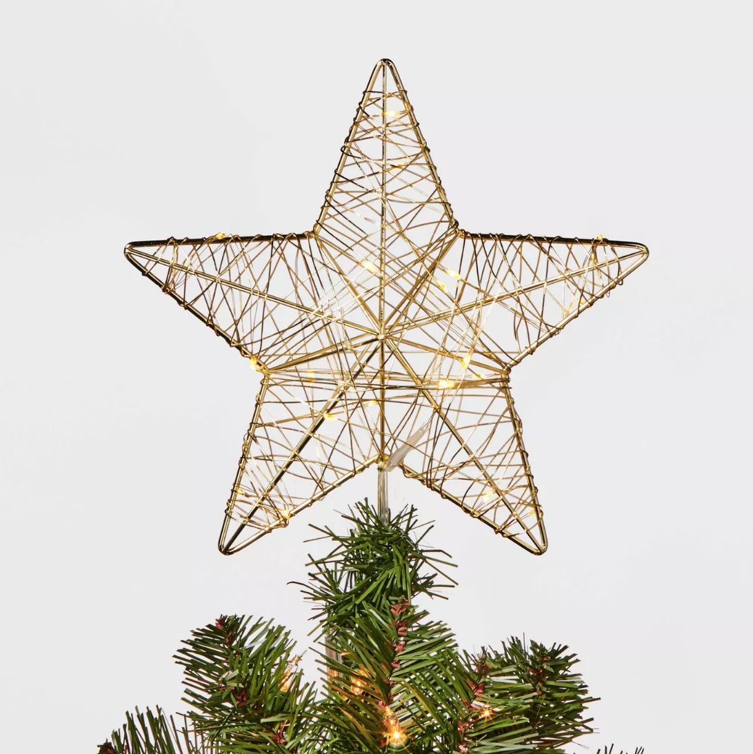 11in 20 LED Dew Light Wire Wrapped Star Tree Topper Gold - $25