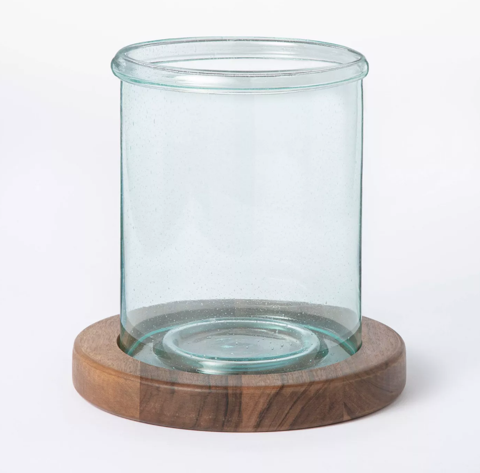 Seeded Glass and Wood Pillar Candleholder - $40 - Target