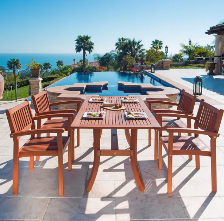 $692.10 - Outdoor 5-Piece Wood Patio Dining Set with Stacking Chairs - Macy's