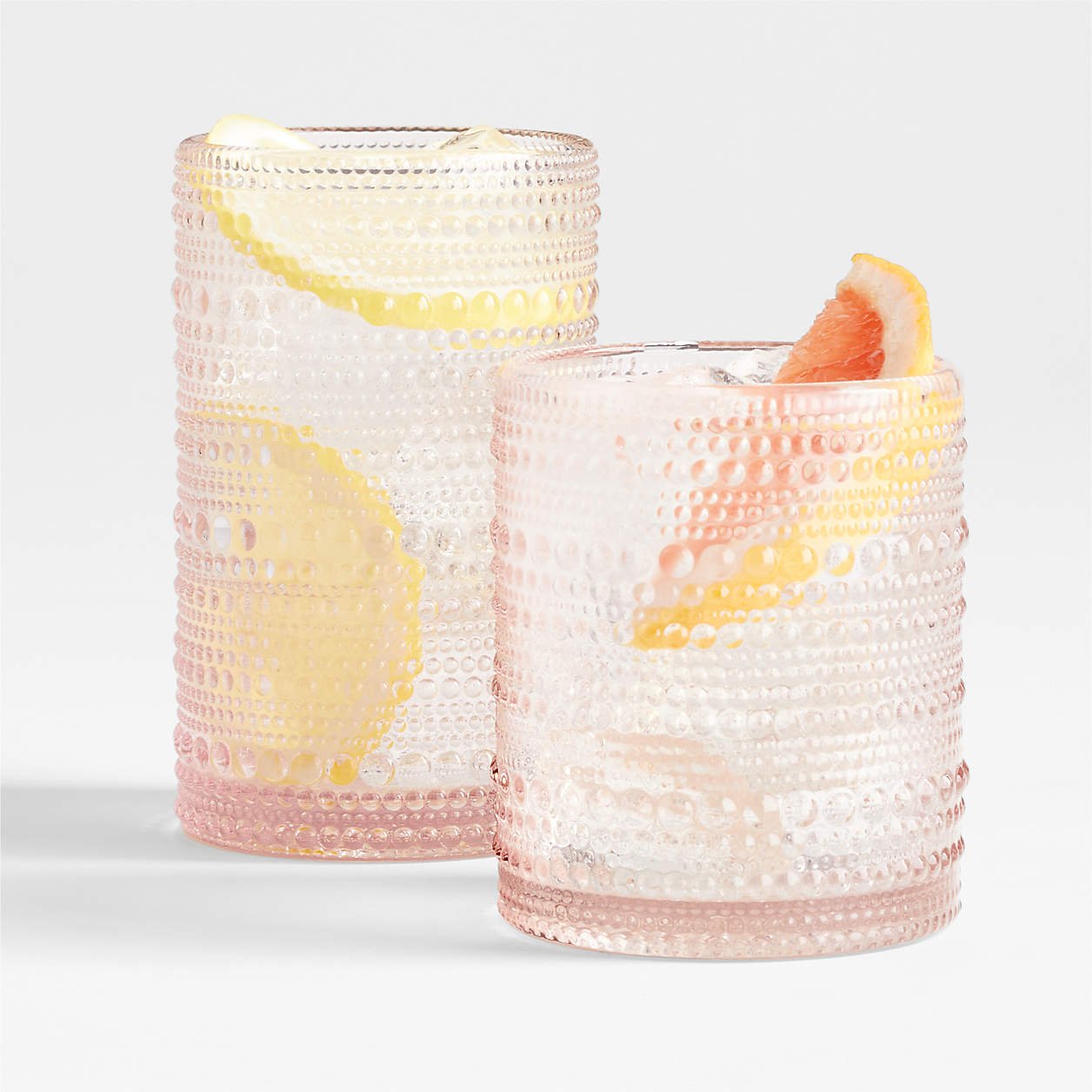 Alma Pink Highball and Double Old-Fashioned Glass - $7.95 - Crate &amp; Barrel