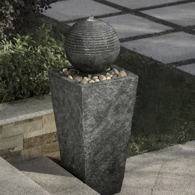 Wayfair - Harriman Resin Rippling Floating Sphere Pedestal Fountain with Light - $229.99