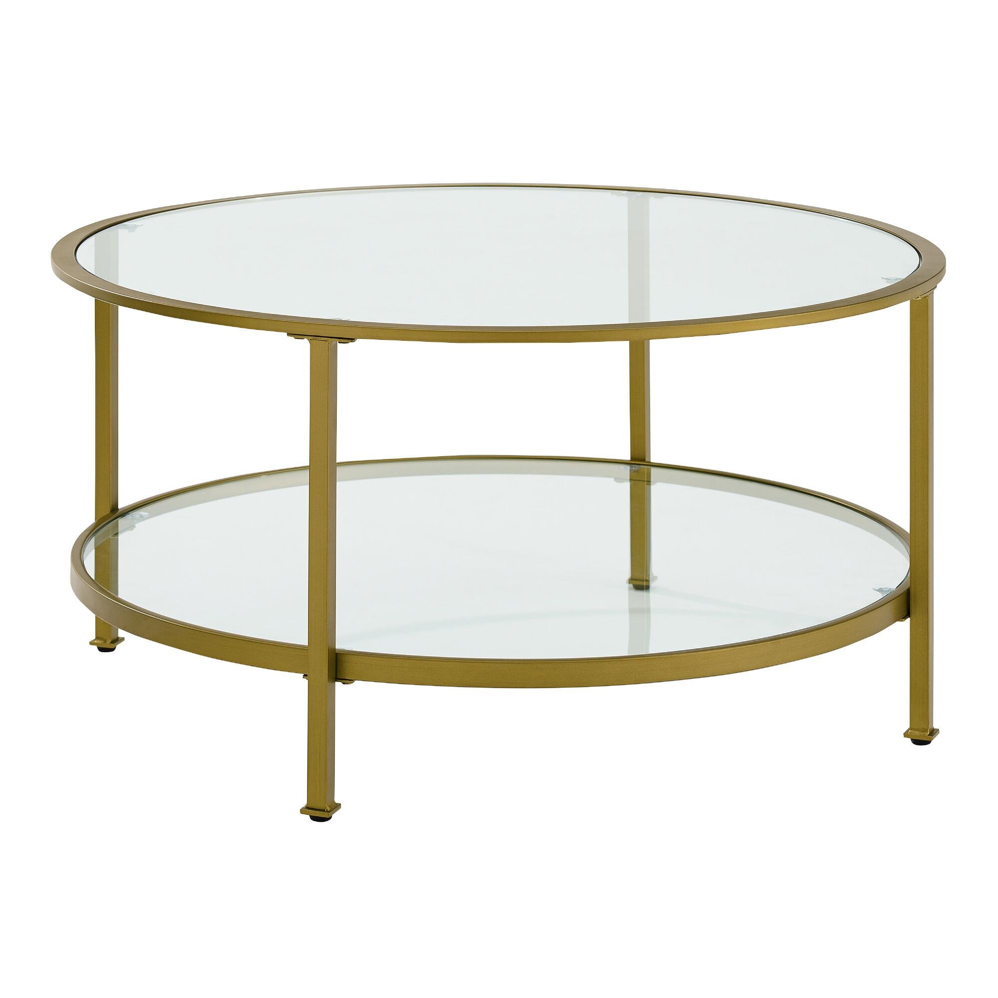 Round Metal And Glass Milayan Coffee Table With Shelf - World Market - $429.99