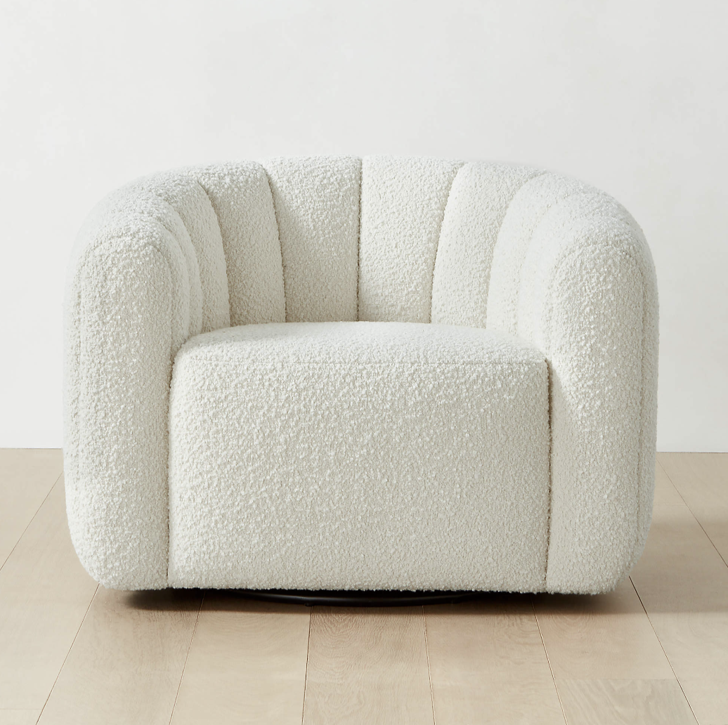 CB2 - $1099 - Fitz Channeled White Boucle Swivel Chair