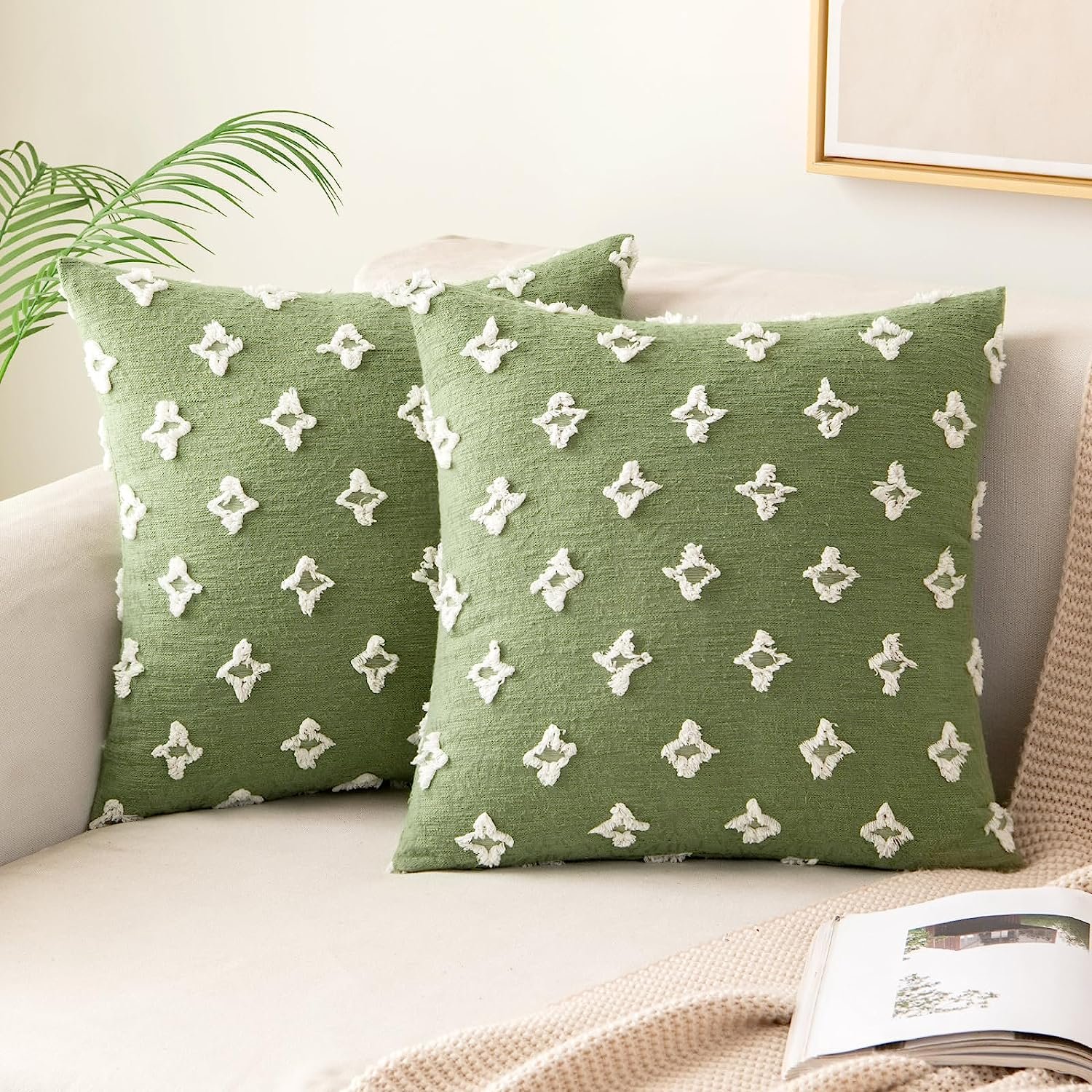 Set of 2 Sage Green Decorative Throw Pillow Covers - $17.99
