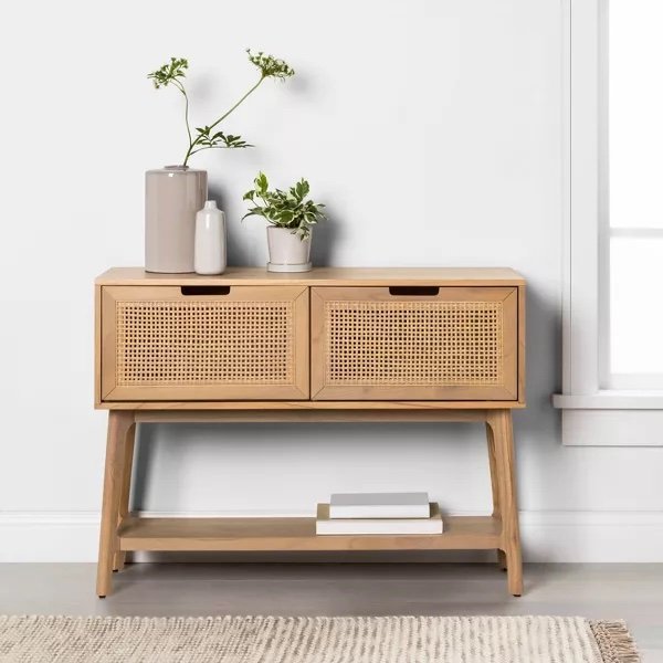 Wood &amp; Cane Console Table with Pull-Down Drawers - $249.99 - Target