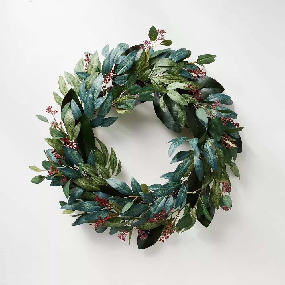 Mixed Eucalyptus Leaf Berry Wreath - $40