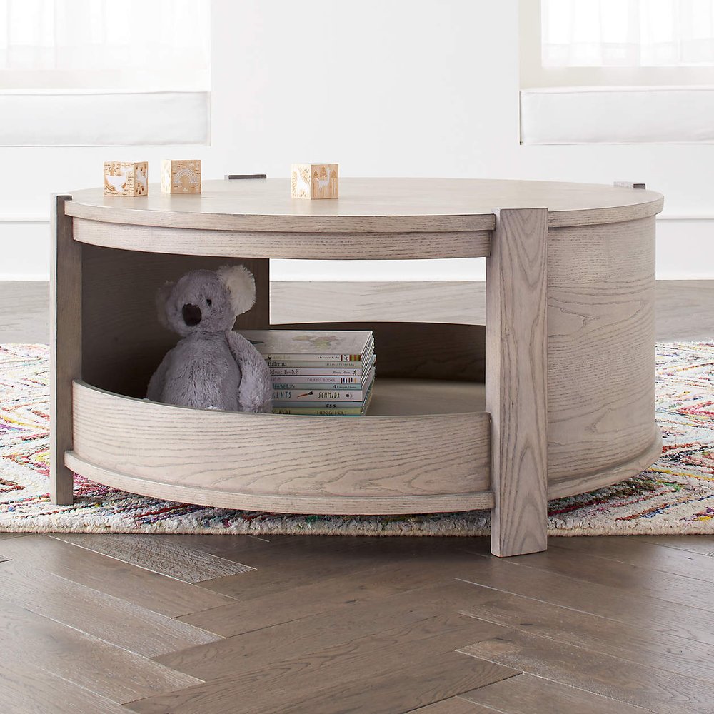 Crate &amp; Kids - $299.99 - Rotunda Grey Stain Wood Kids Table with Storage