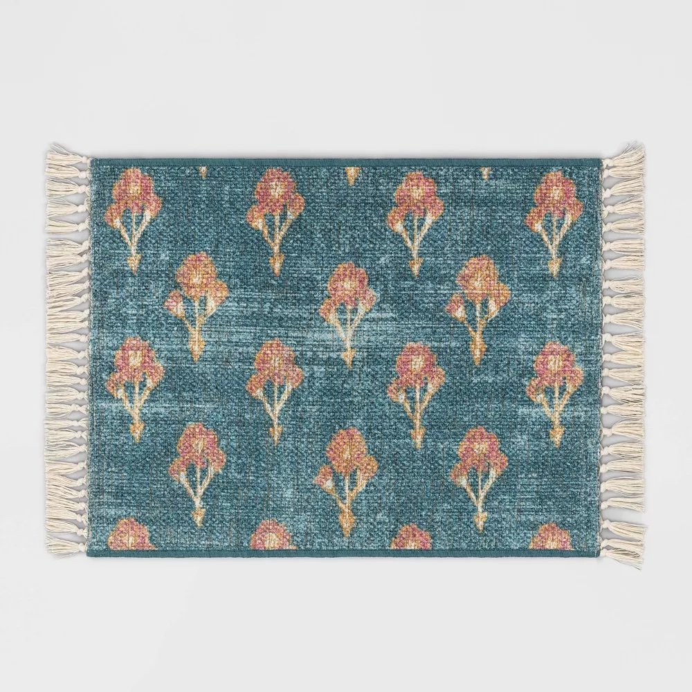 Target - $25 - Floral Block Printed Blue Rug