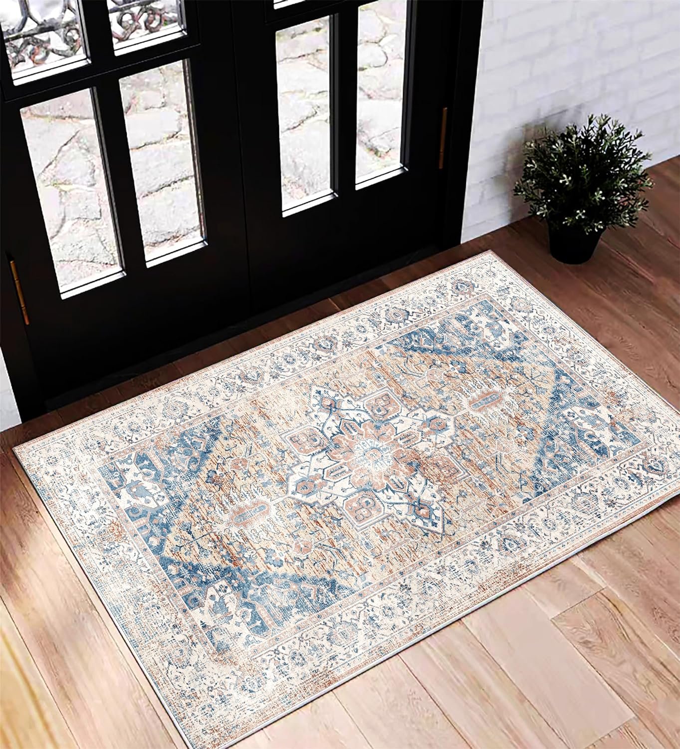 Amazon - $21.99 - Washable Rug Door Mat Vintage Distressed Rug Doormat Indoor Entrance Traditional Thin Rug