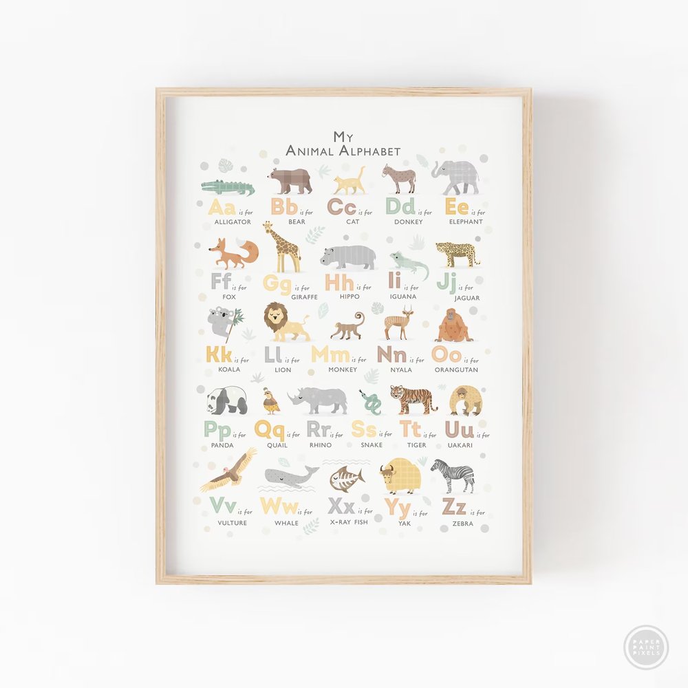Etsy - $14.41 - Safari Animal Alphabet Print