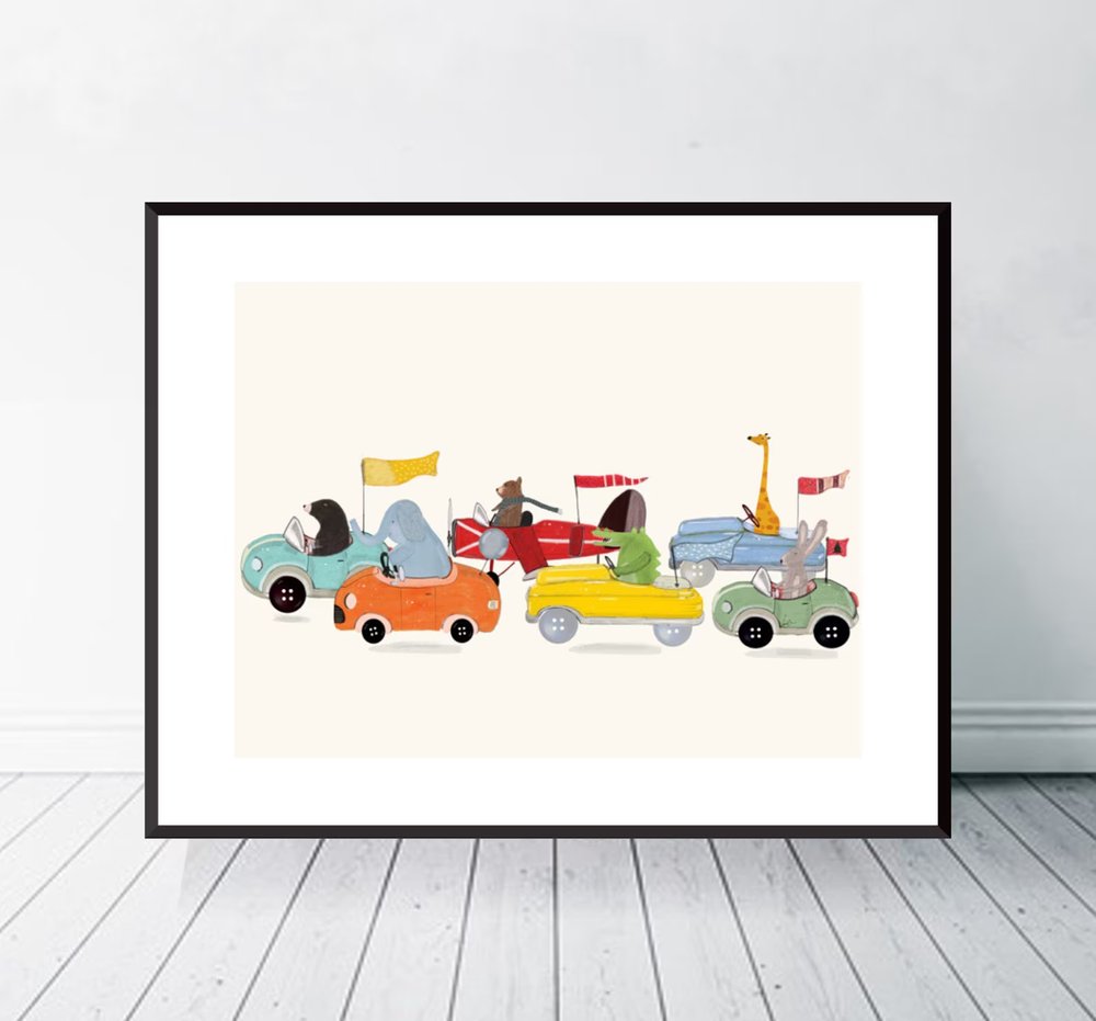 Etsy - $28.07 - Little Racers Woodland Nursery Print