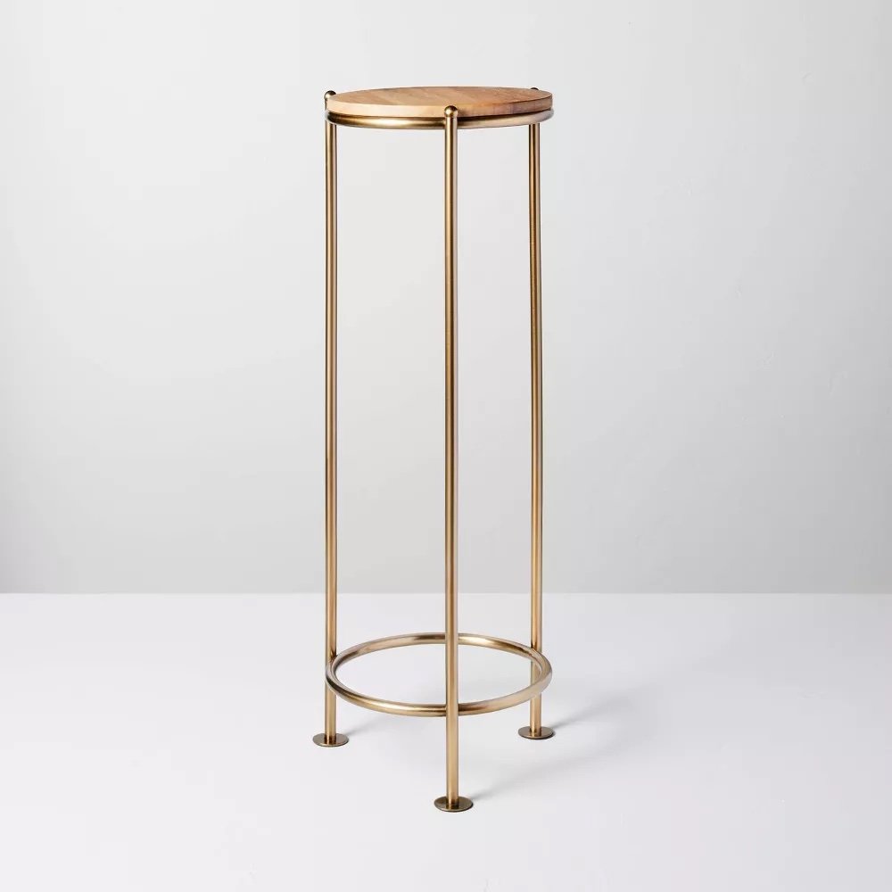 $79.99 - Wood &amp; Brass Round Plant Stand