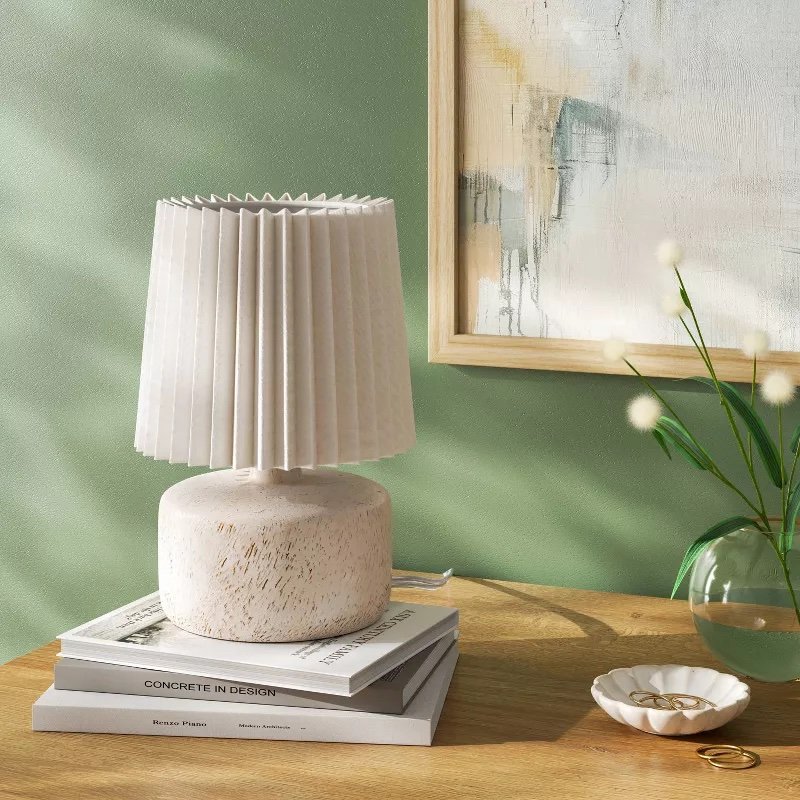 Mini Faux Wood Table Lamp with Pleated Shade - $10