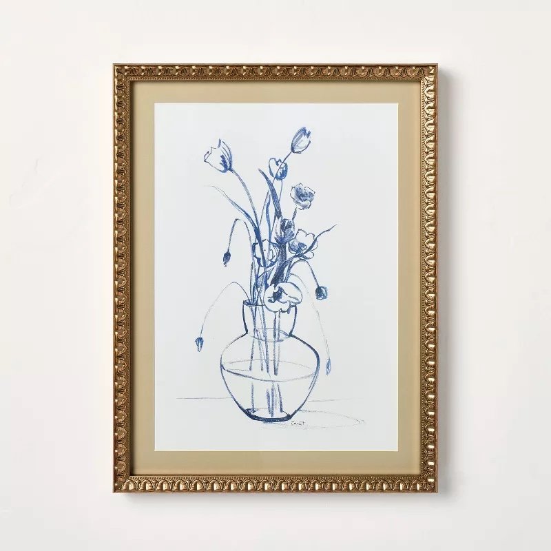 Blue Floral Art Sketch Framed Wall Art - $19.99