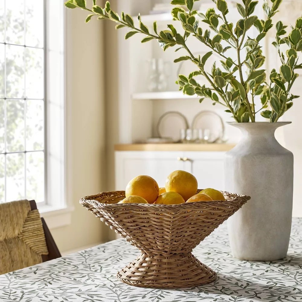 Woven bowl Wavy Rim with Pedestal Base - $30