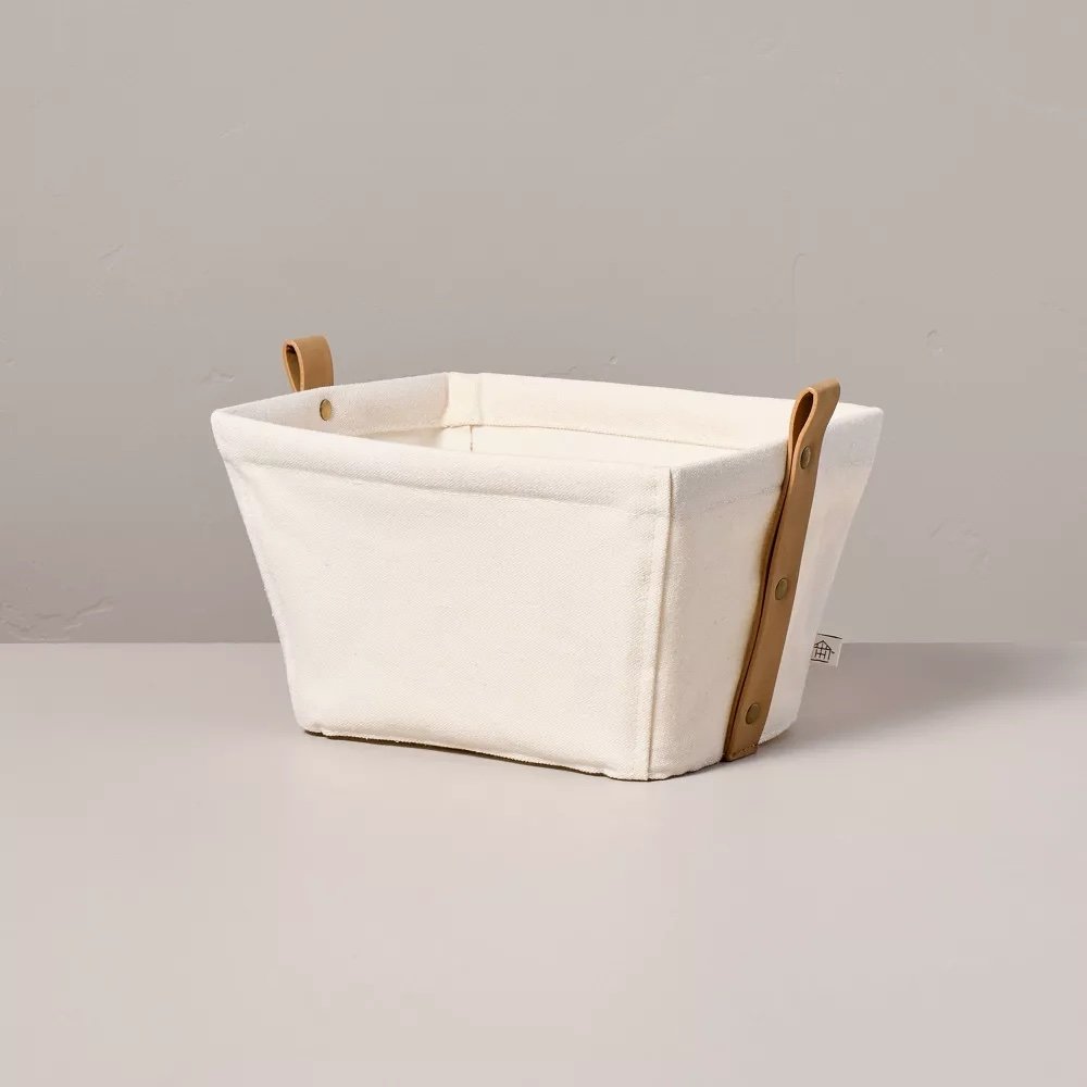 Decorative Canvas Storage Bin with Faux Leather Strap Handles - $14.99