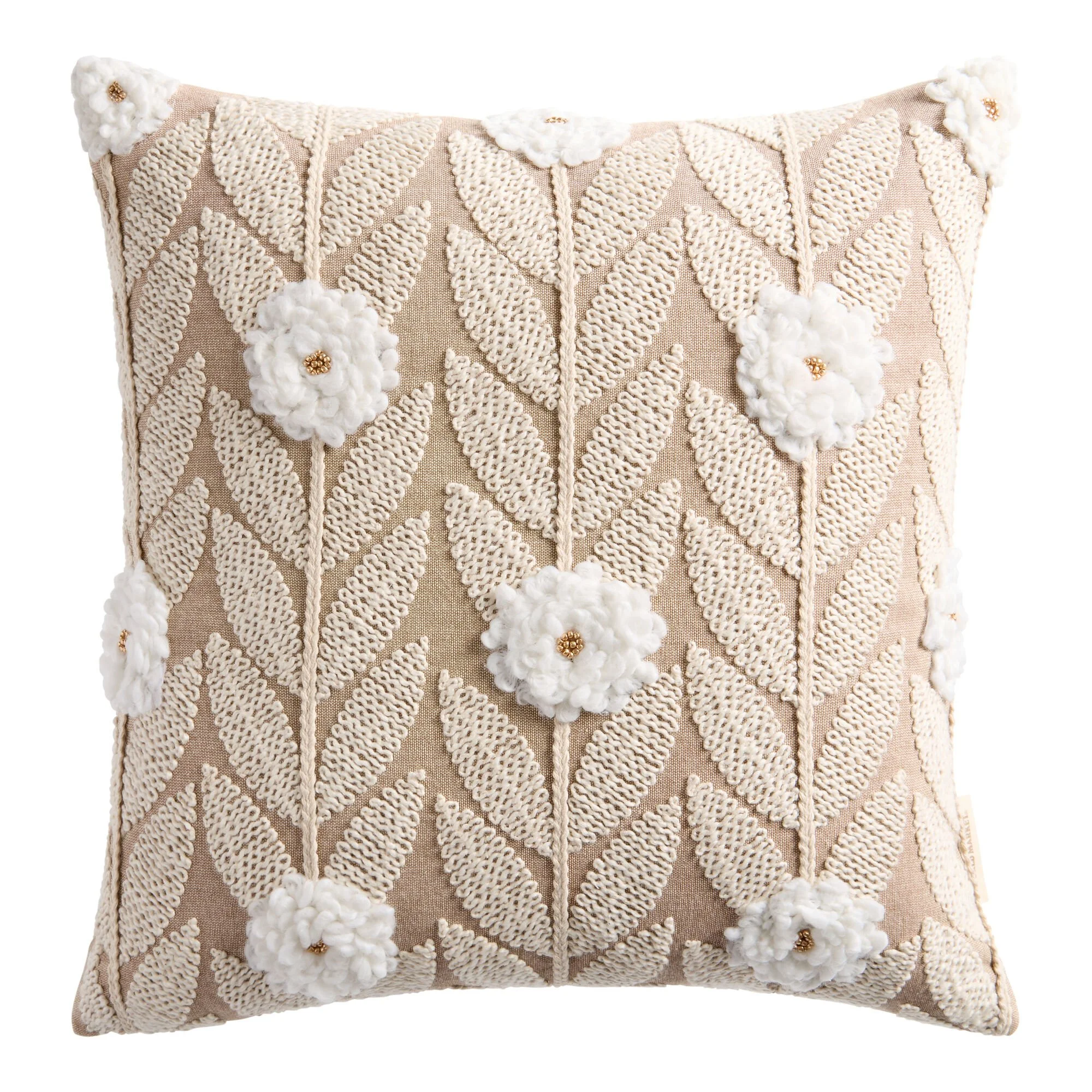 World Market - $39.99 - Oatmeal and Ivory Scandi Floral Embroidered Throw Pillow