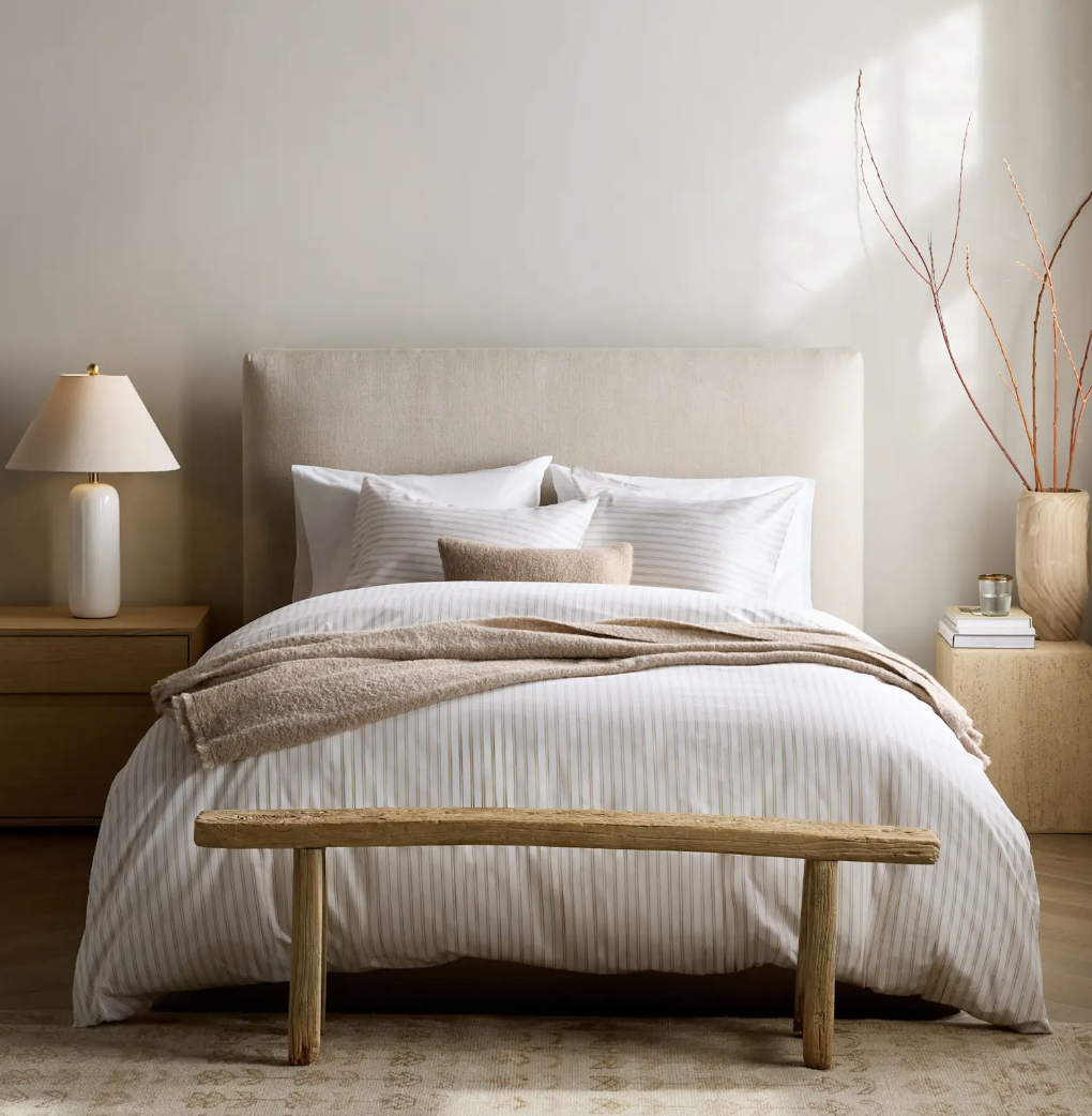 Quince - $219.90 - Classic Organic Percale Double Stripe Deluxe Bedding Bundle