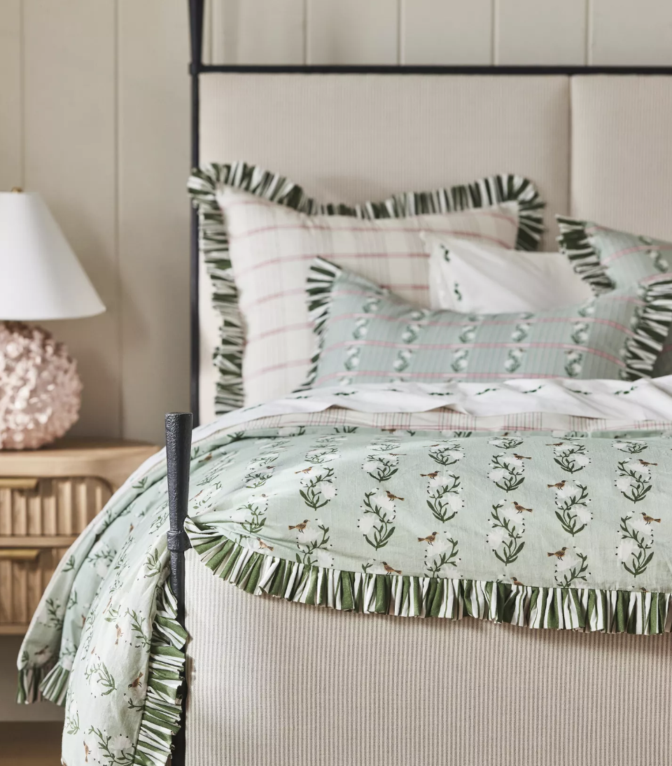Anthropologie - $258 - Zelda Cotton Floral Stripe Ruffle Printed Duvet