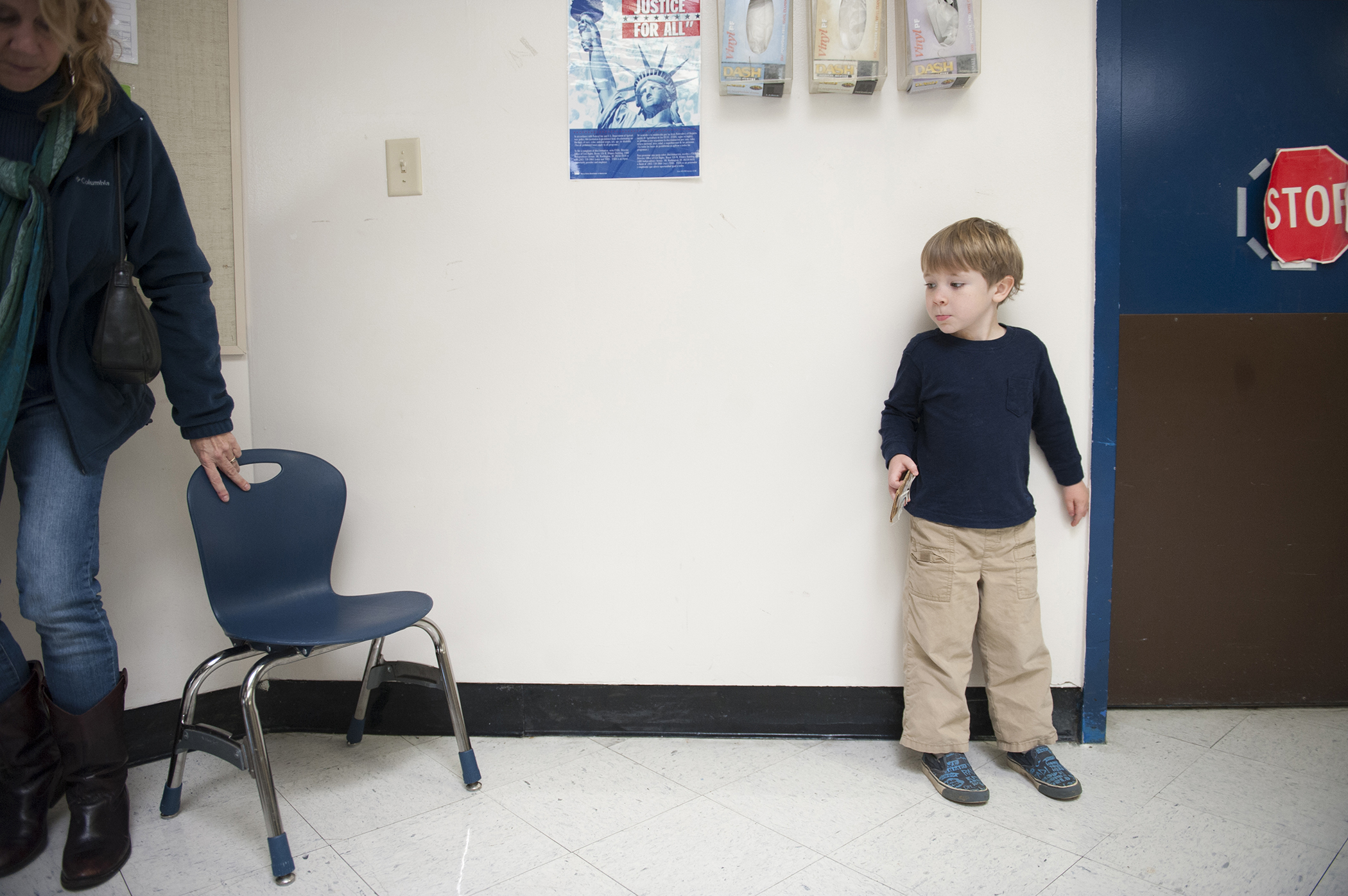 Harper Riddle of Stewart, OH lines up to get ready to get his breakfast.