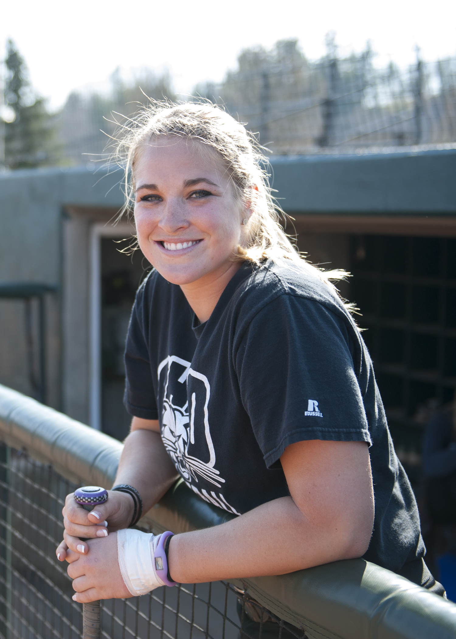Ohio junior right fielder Adrienne Gebele poses outside the dugout on April 8, 2014 at the Ohio Softball Field at Ohio University in Athens, Ohio. 