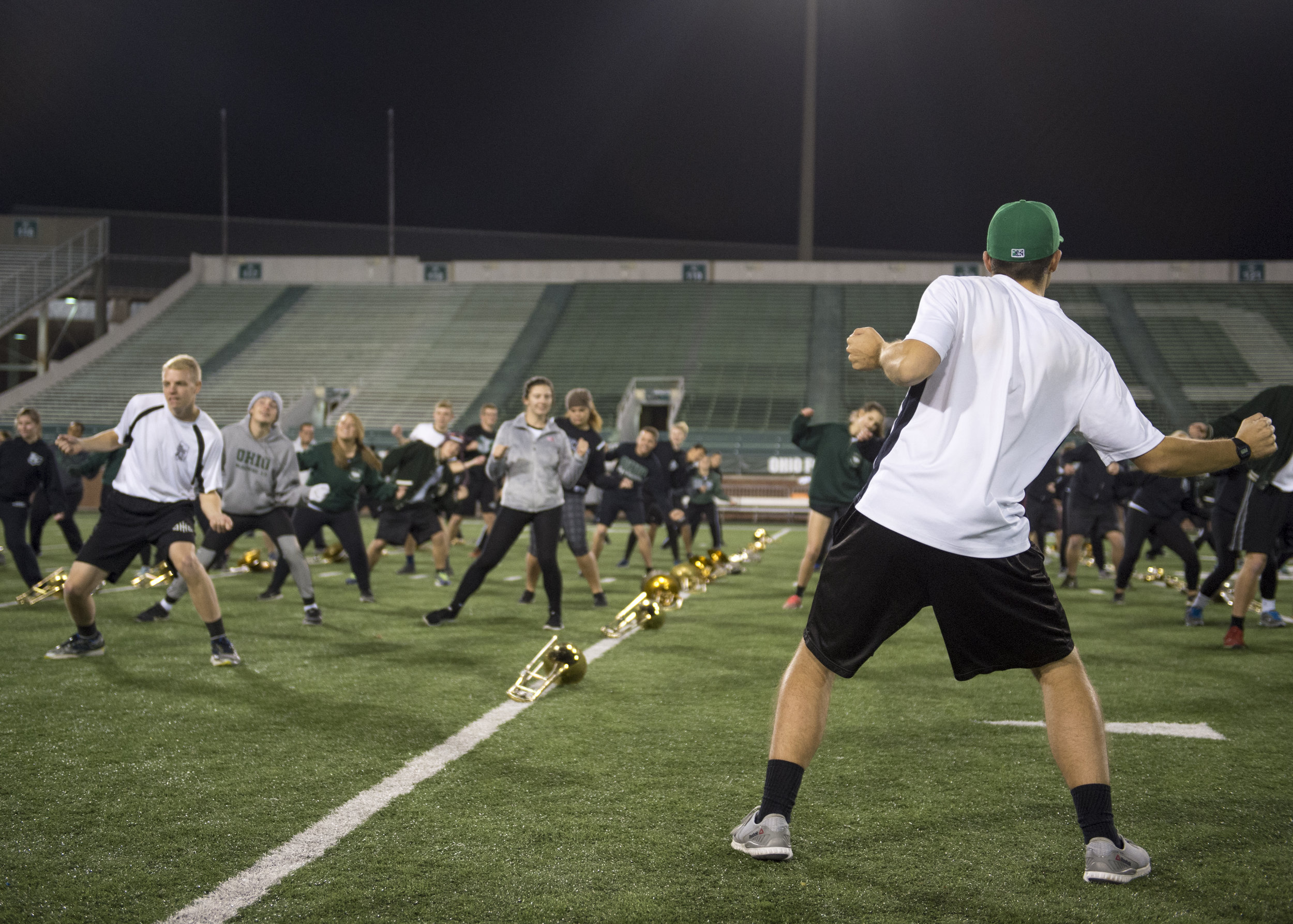 One week removed from the final game of the season, dance commander Kyle Arnott and the rest of the 110 go through their dance break. The break included moves from the viral dance hit "Juju on that Beat," but the music performed during the show was a trio of songs by Earth, Wind & Fire. 
