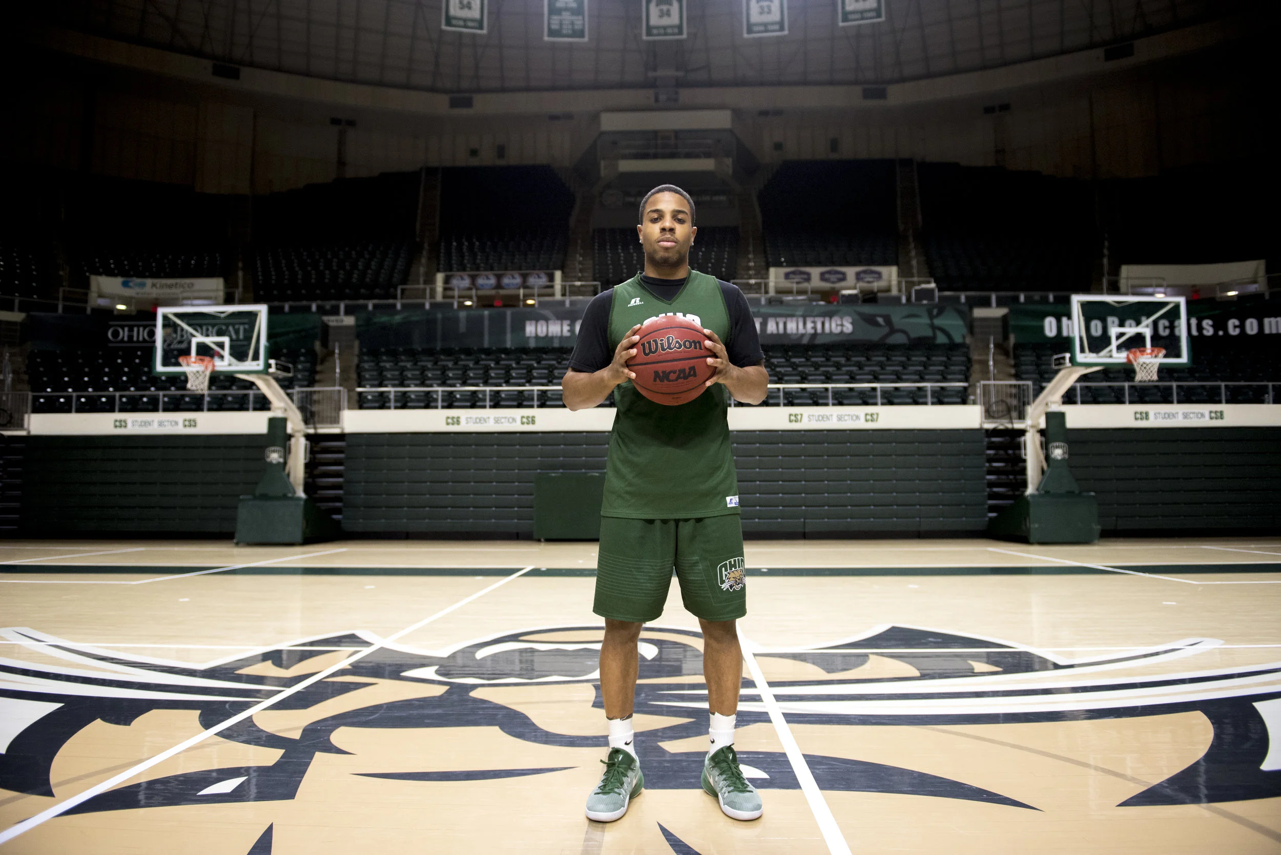Ohio redshirt junior guard Jaaron Simmons poses for a portrait inside the Convocation Center. With senior forward Antonio Campbell (Simmons' close friend and roommate) out for the rest of the season with a broken foot, Coach Saul Phillips will look