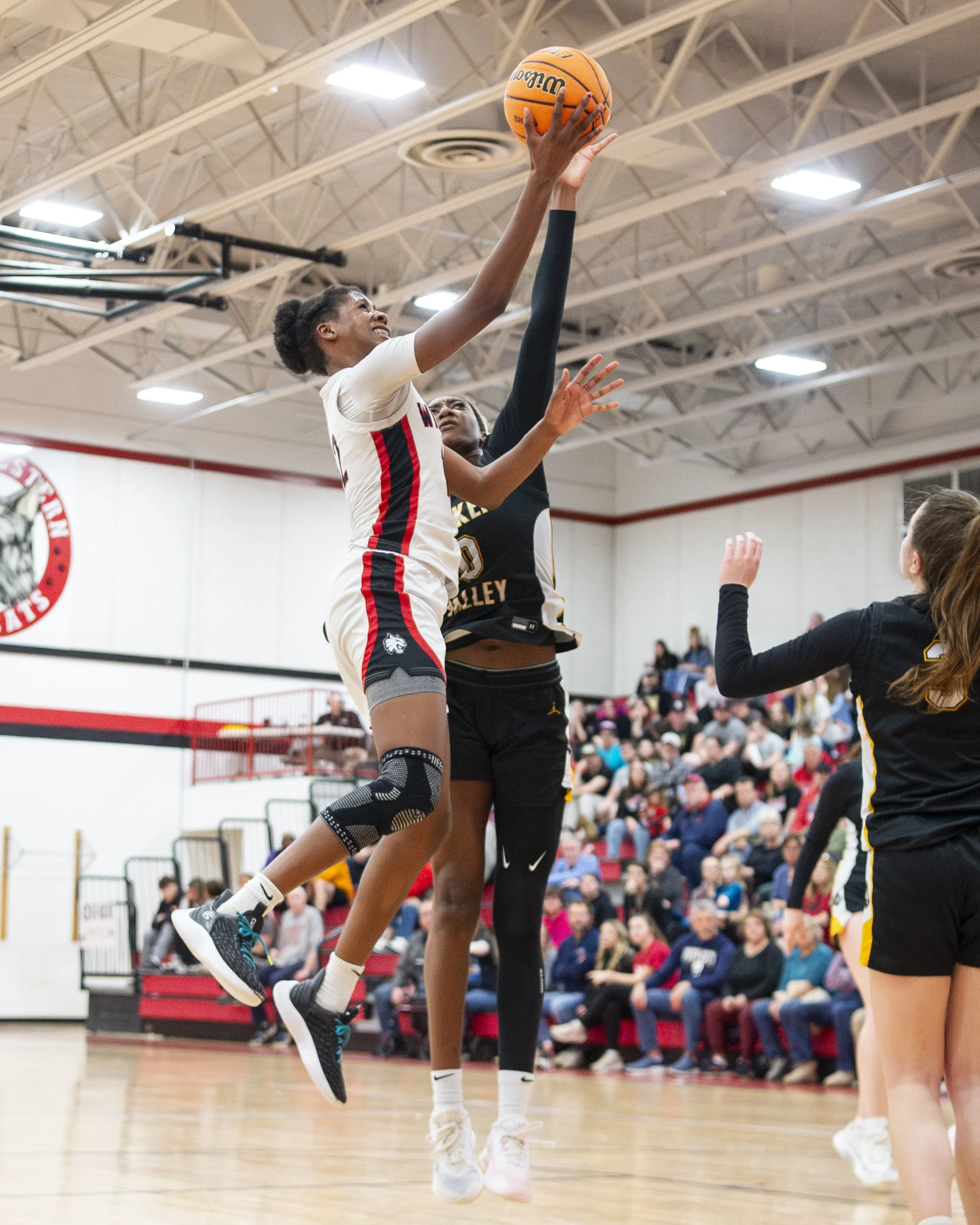  Northwestern (PA) senior Makayla Presser-Palmer is guarded by Quaker Valley senior Mimi Thiero in the first round of the PIAA playoffs in Albion, PA on March 6, 2026.  This game was made special in the fact that both Presser-Palmer and Thiero are Di