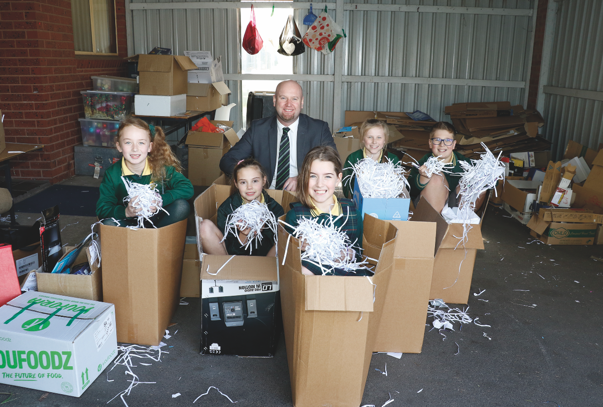 Frankston City Mayor Michael O’Reilly visited St Jude’s Primary School in Langwarrin to congratulate the proud Mini Vinnies. From left to right, the children are Keira (grade 3), Lily (grade 3), Ryleigh (grade 3), Erica (grade five) and River (grade 6).