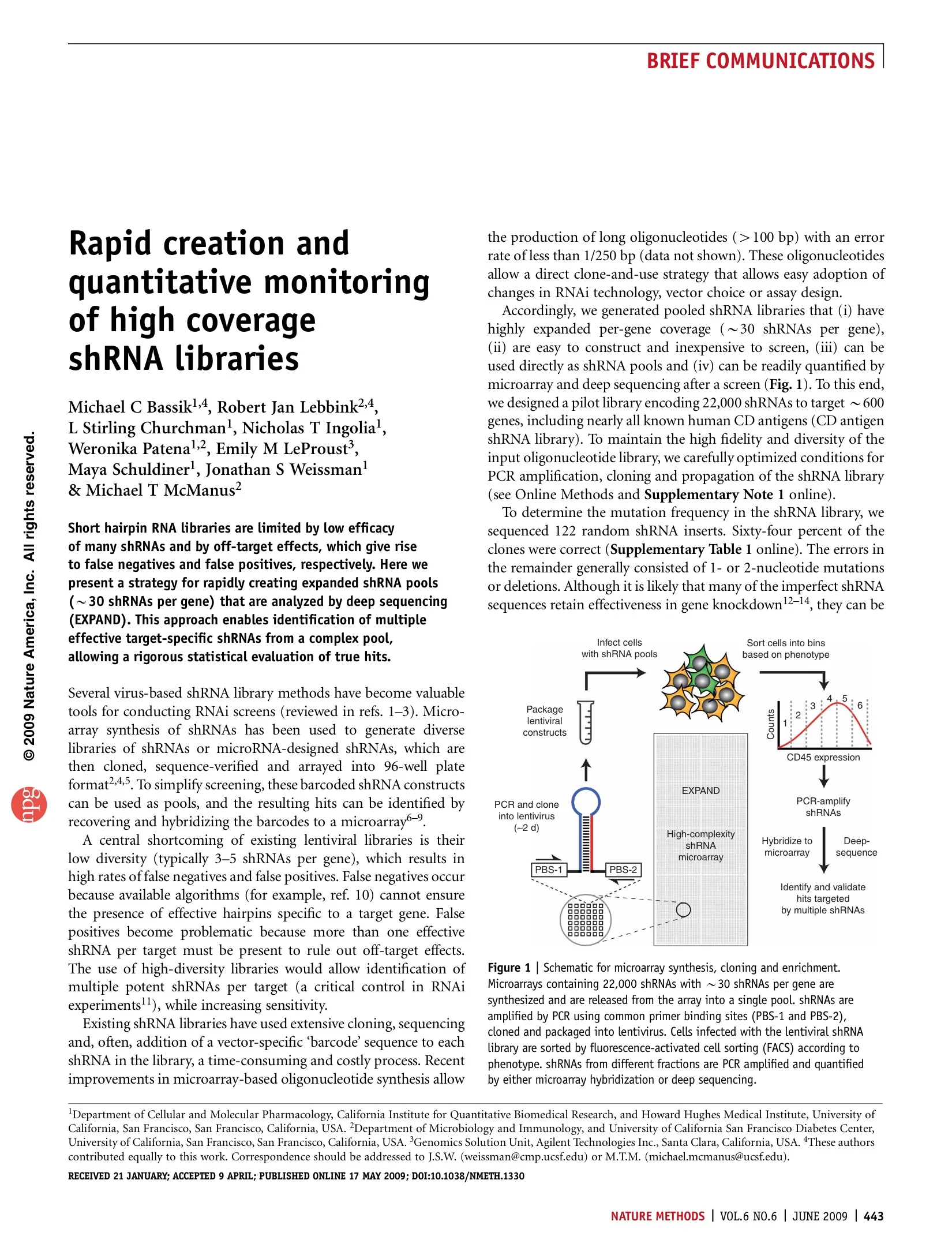 Rapid creation and quantitative monitoring of high coverage shRNA libraries.