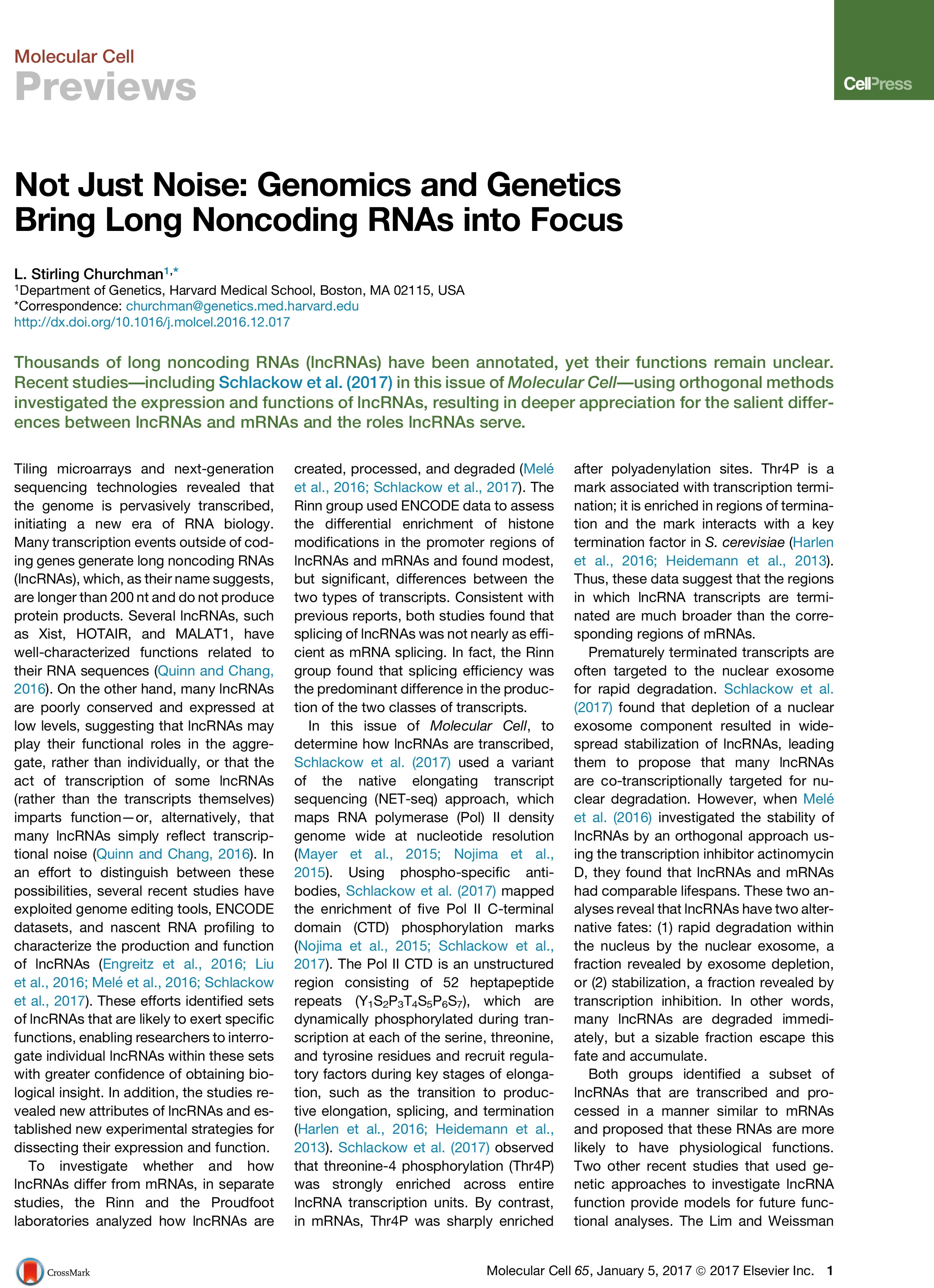 Not Just Noise: Genetics and Genomics Bring Long Noncoding RNAs into Focus