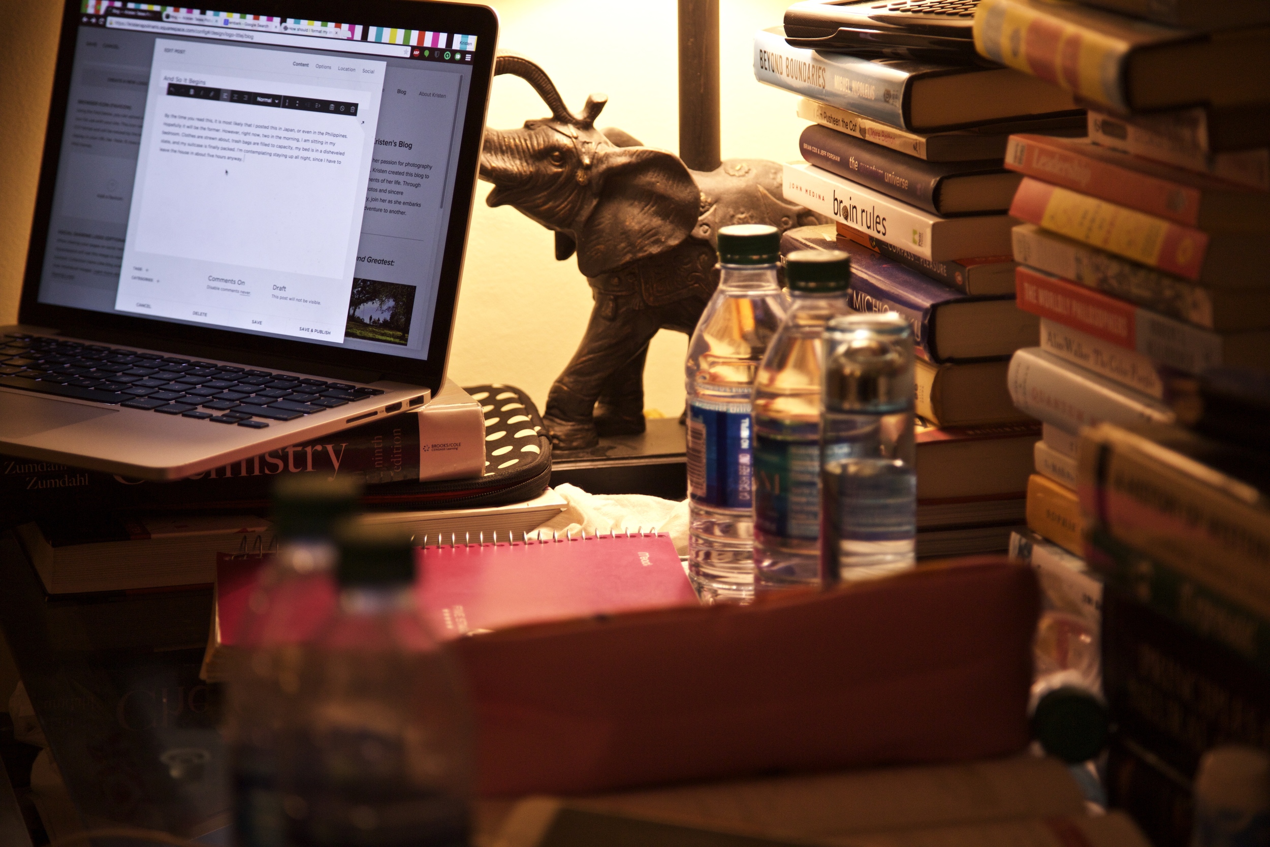 This is the current state of my desk as I write this post. As you can see, I'm well-hydrated and well-read. Are there things in life any more important than that? 