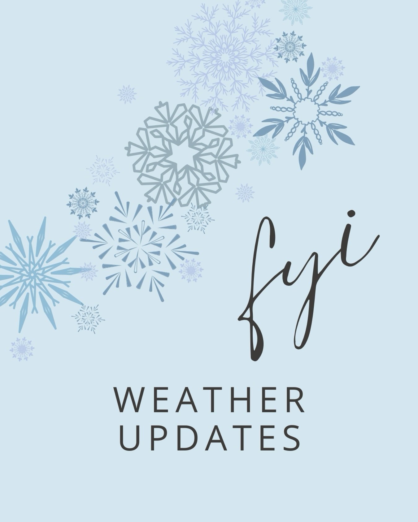 ❄️ We follow the West Linn/Wilsonville School District for weather-related closures and delays. If the district announces a 2-hour delay or school closure, ONE will not meet that day. Stay safe and warm!