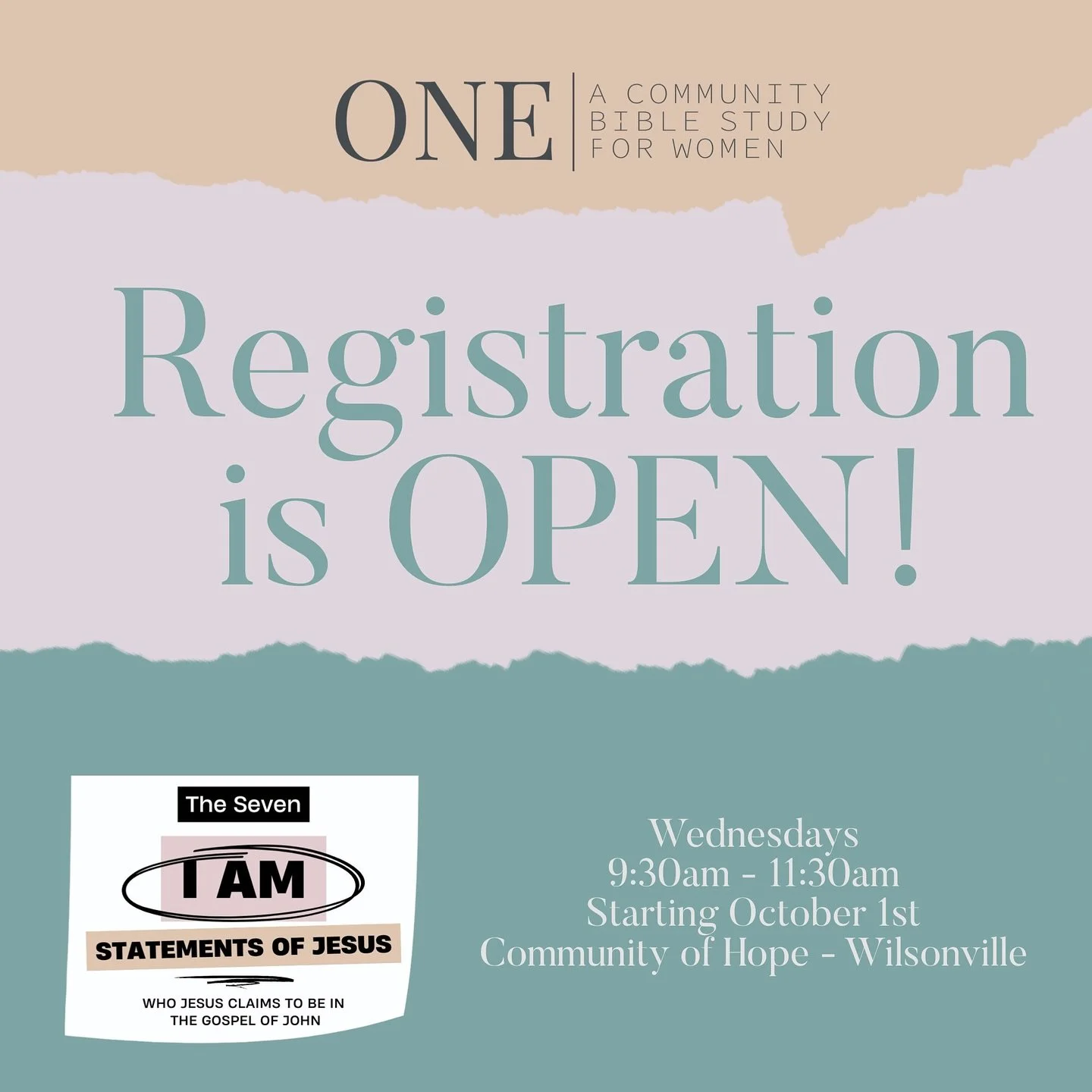 Get ready to dive deeper into your faith! ✝️ Registration is officially open for the 2025-2026 ONE Women&rsquo;s Bible study.

Join us to grow your faith and connect with an amazing community of like-minded women.

Don&rsquo;t miss out on the early b