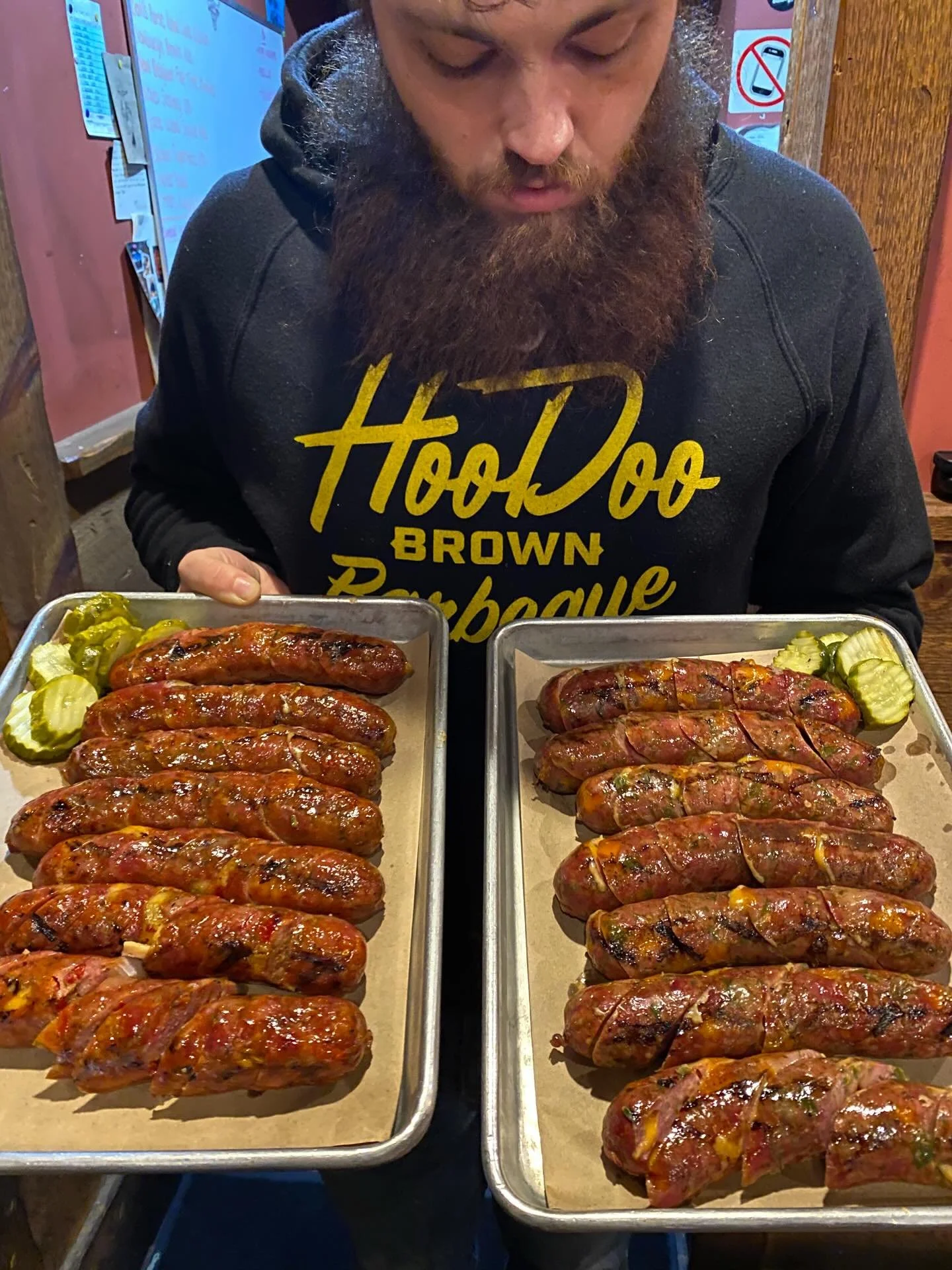 The Sausage King is whipping up two special sausages for the Super Bowl, any guesses on what the flavors will be!? Pre-orders are open for the Super Bowl now. Link in bio. Super Bowl Sunday is preorders only. So don&rsquo;t forget to order. #hoodoobr