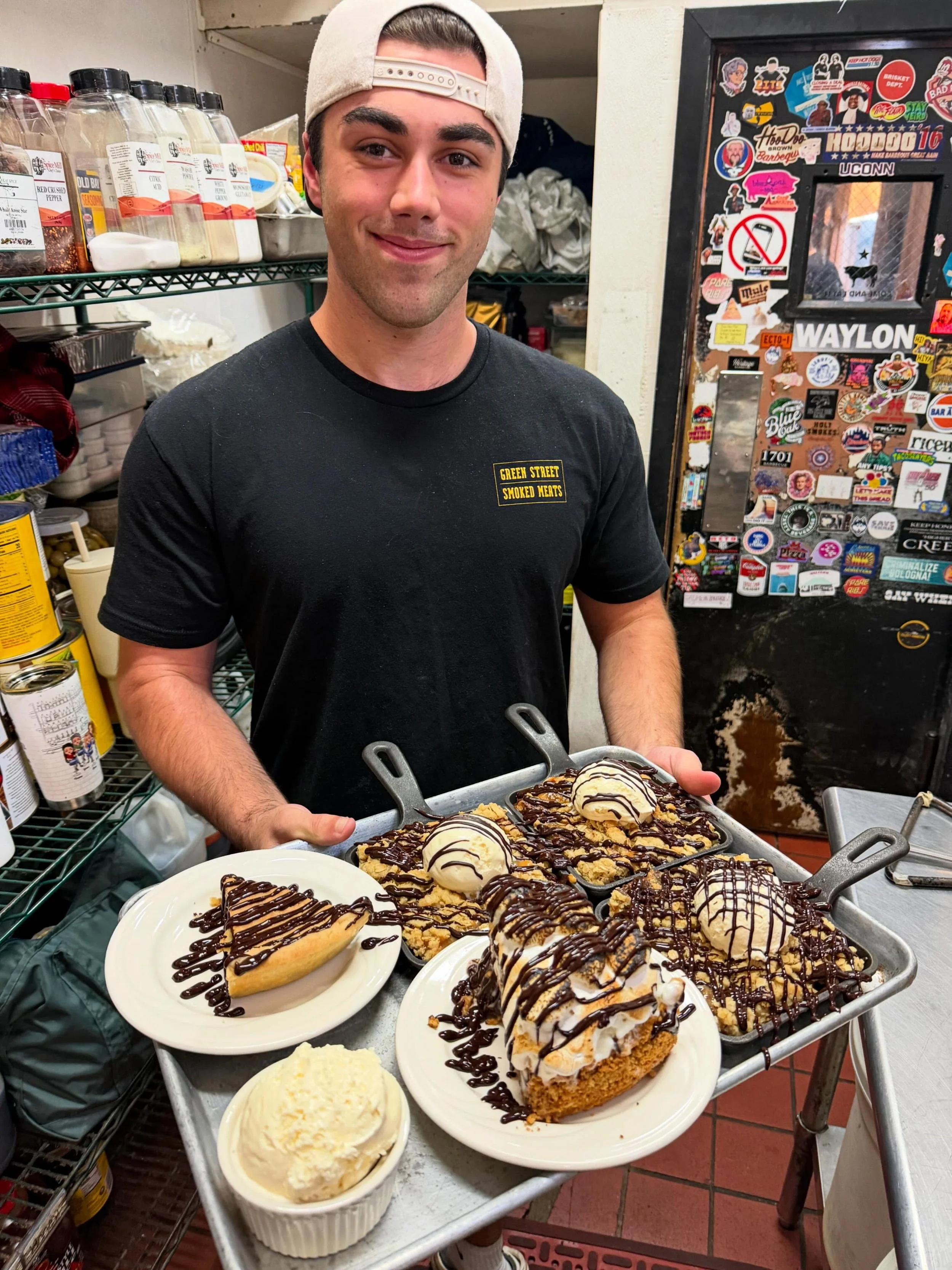 Mama Hoodoo makes em, and Alex plates em. Happy Birthday to the Dessert Diva, Banana Cream Dream, the Toasted and Boastful @alex_pajak_. Wish our guy Intern Alex a happy birthday. #hoodoobrown #bbq #pajakattack