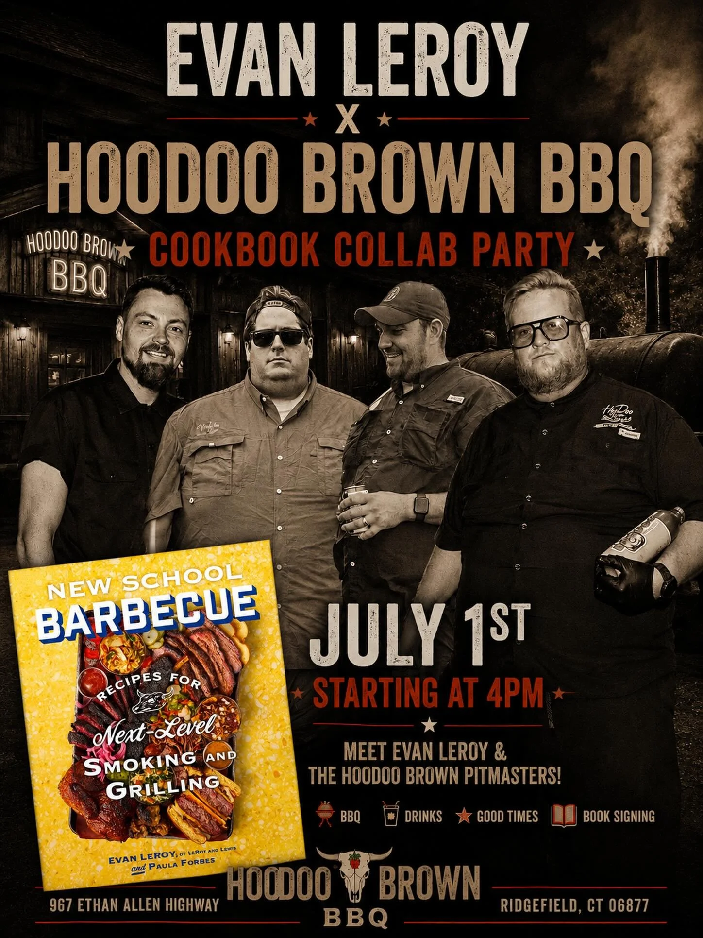 Wednesday July 1st. Our friend @evanleroybbq of @leroyandlewis, is coming up to spread the word of his beautiful new cookbook and we will be cooking up some specialties from the his new book and signing books and talking cue. Starting at 4pm. Come on