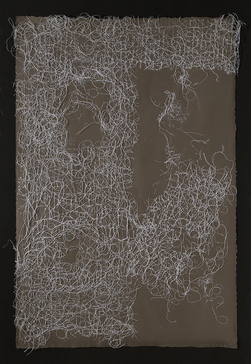 Untitled, 2016, flax paper with jute thread, 60" x 40"