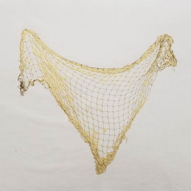  Untitled , 2019, handmade abaca paper, hairnet, pigmented gold pulp, 11” x 14”. Edition of 25 plus artist proofs created for IS Projects Extra Pulp Portfolio.  