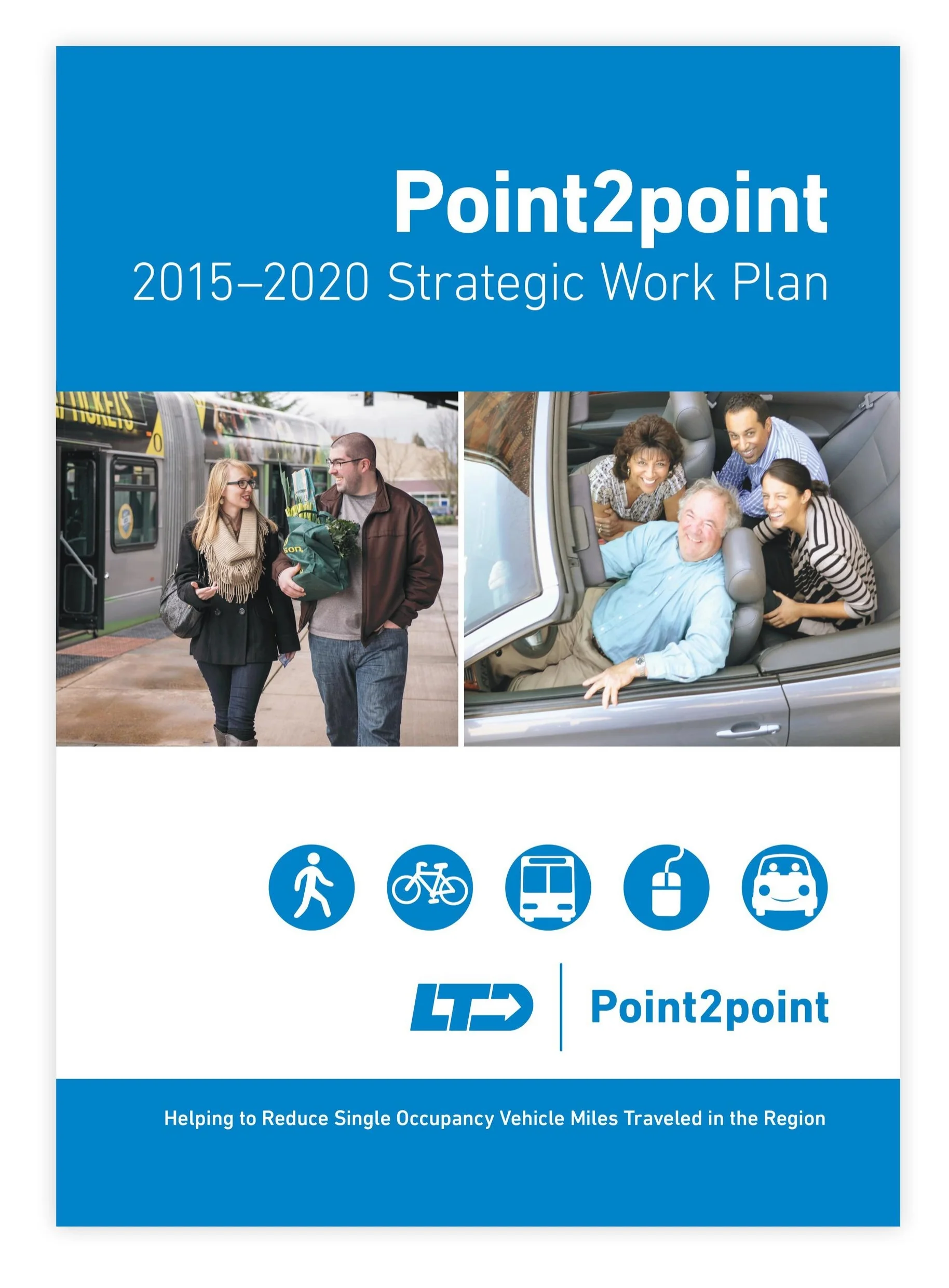   Client:  Lane Transit District, Eugene (LTD), Oregon Designed cover and layout for LTD's 32-page, Point2point report. 