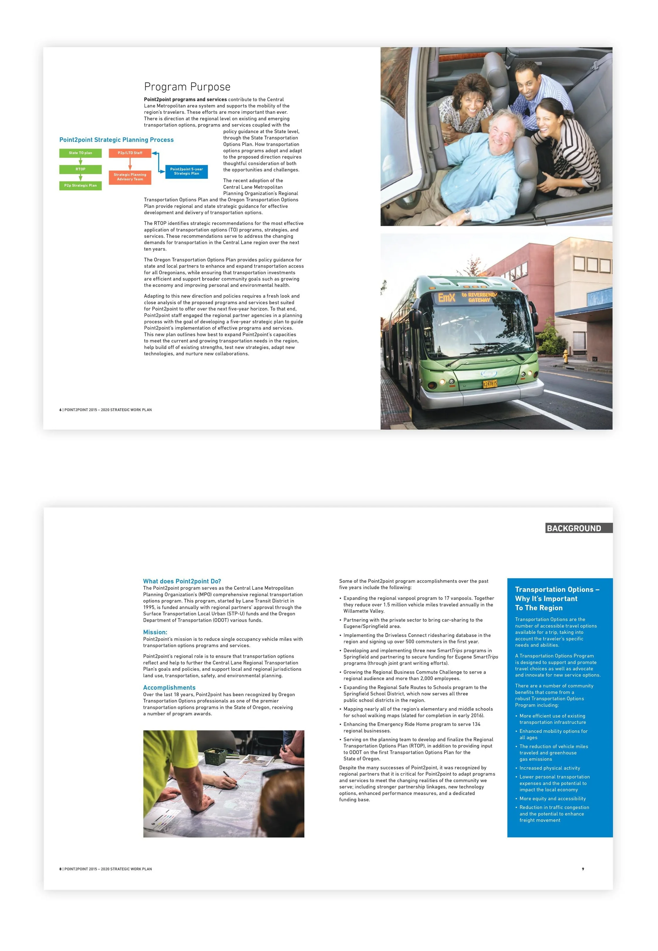   Report design:  Created a grid for clear, clean communication and layout,&nbsp;chose supporting colors, and picked photos that displayed the information. 