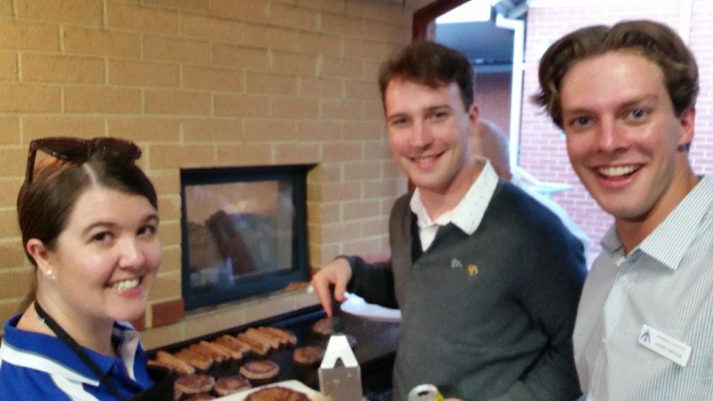 Member Louise O'Mahony with MYM Daniel Litjens and Michael Heelan at the BBQ at the Brothers House