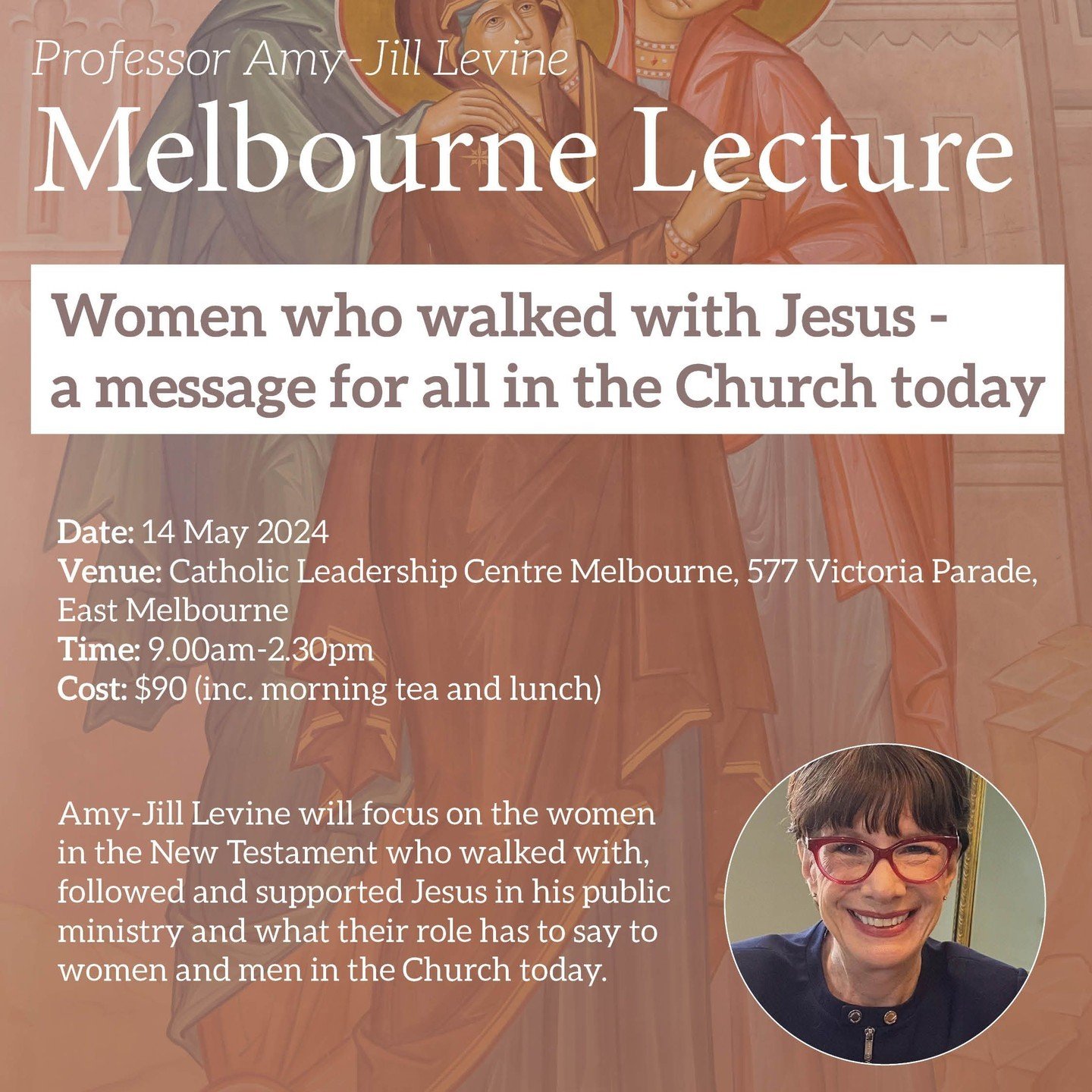 Professor Amy-Jill Levine's third and final public speaking engagement in Australia is in Melbourne on 14 May. Hear her talk about &quot;Women who Walked with Jesus - A message for all in the Church today&quot; https://buff.ly/4cuZmUP  See you there!