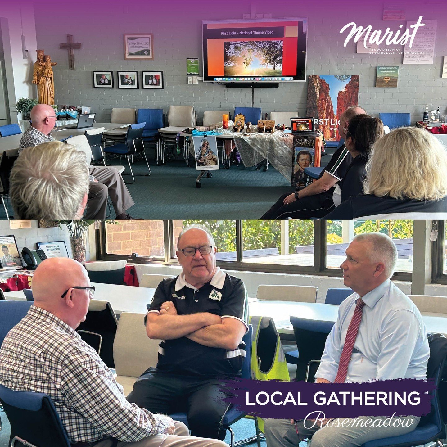 Recently staff at John Therry Catholic College - Rosemeadow, joined with Br Jeff Barrington for their Local Association Gathering. The theme of the Gathering was the 2024 Marist Theme First Light Reveal the Spirit.
Esther Robinson led the guided medi