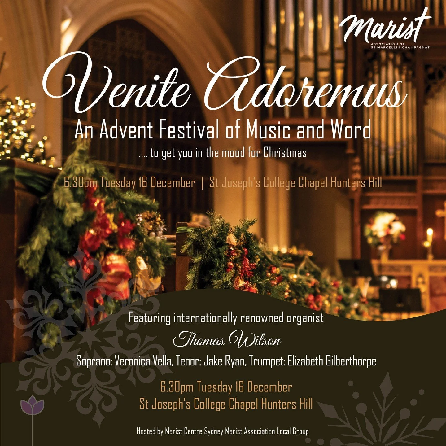 Dear Marists, you are warmly invited to an Advent Festival of Music and Word - Venite Adoremus https://buff.ly/4pzak4z 

Prepare your heart for Christmas with an evening of fine music, reflection and celebration.

Venite Adoremus is hosted by the Mar